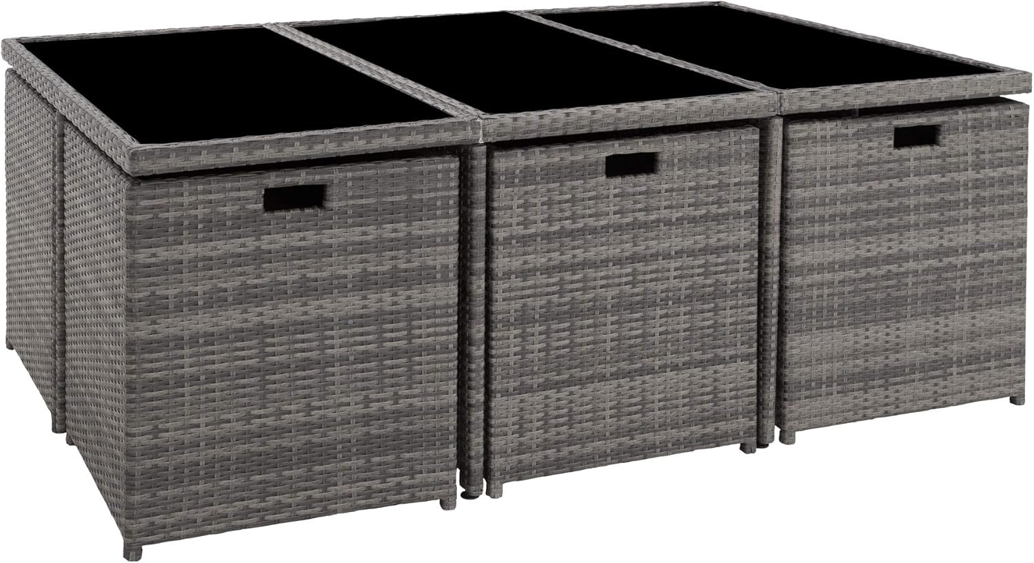 Tectake - Salon de jardin polyrotin 10 places, housses incluses, gris