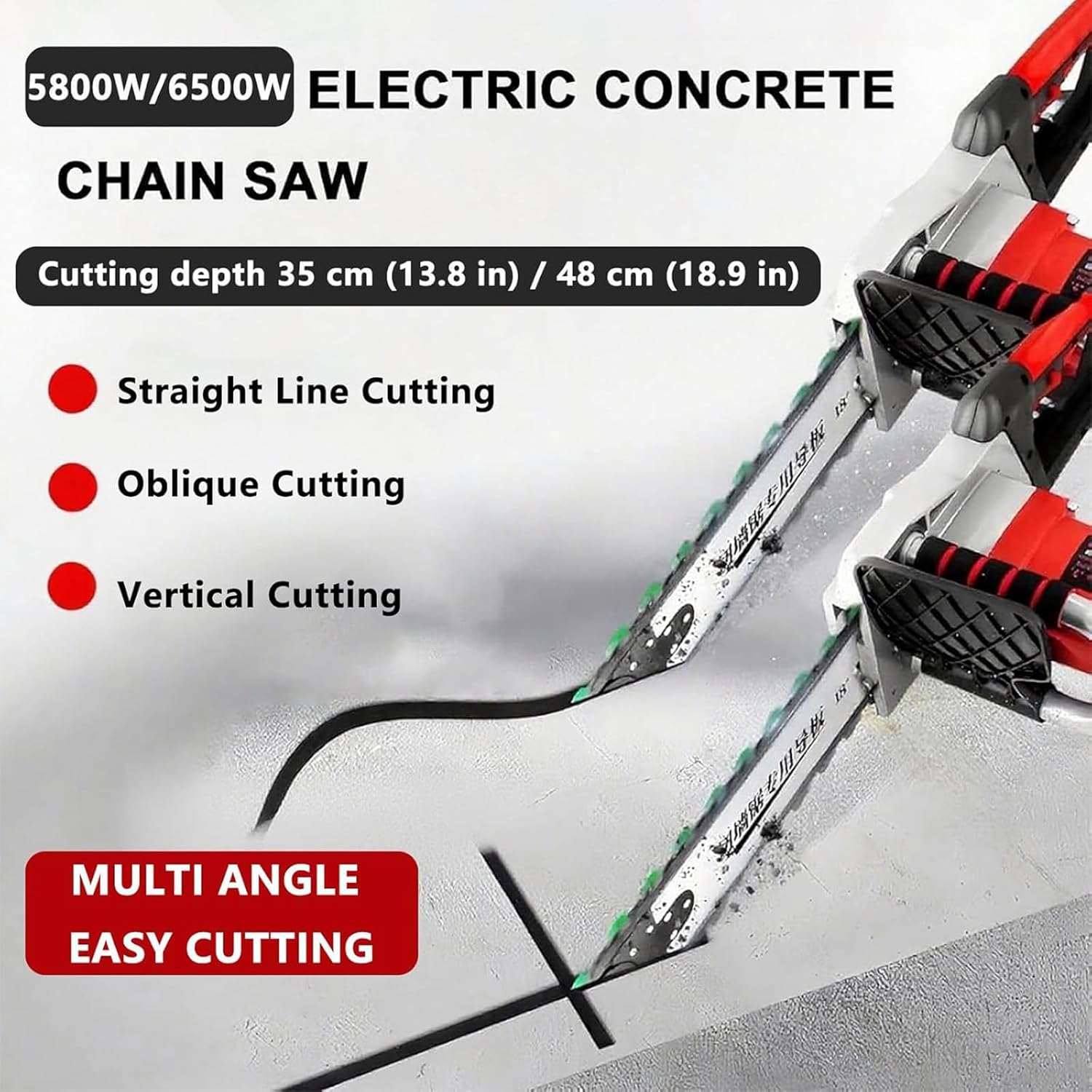 Scie à Chaîne Électrique - profondeur 35cm - 5800W, 6000 tr/min, 2 chaînes diamantées, suppression de poussière
