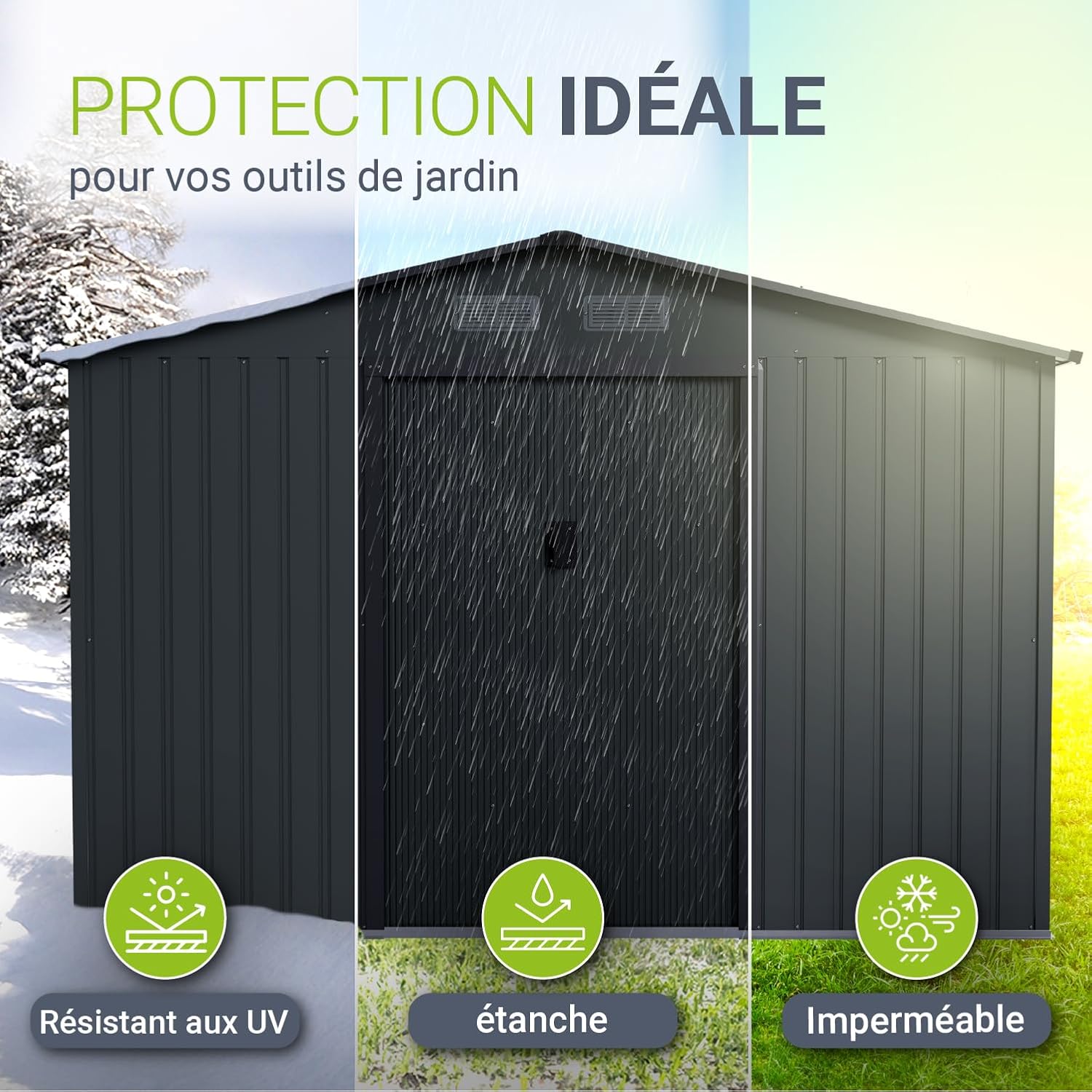 Juskys - abri métallique XL - spacieux, porte coulissante, cadre fondation