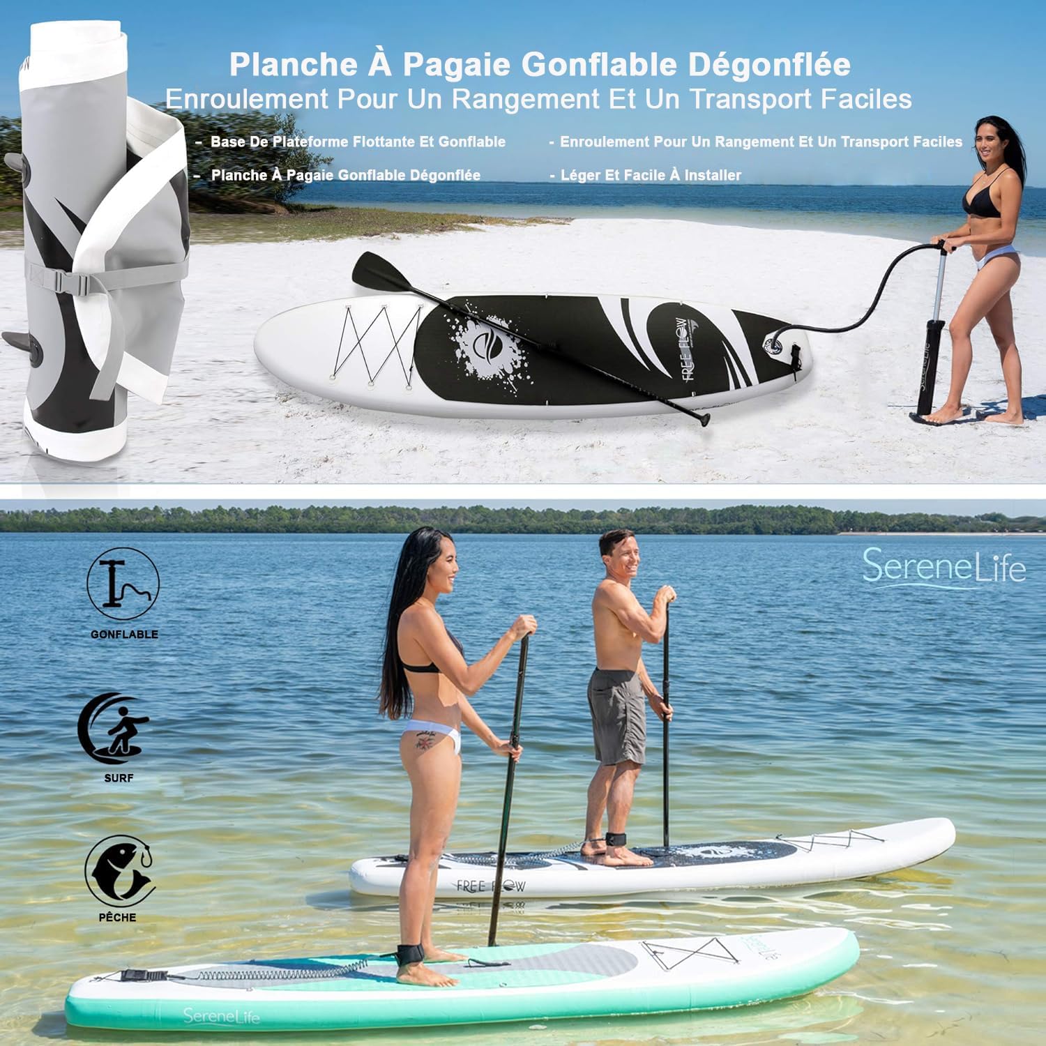 SereneLife - Stand Up Paddle gonflable adulte 6