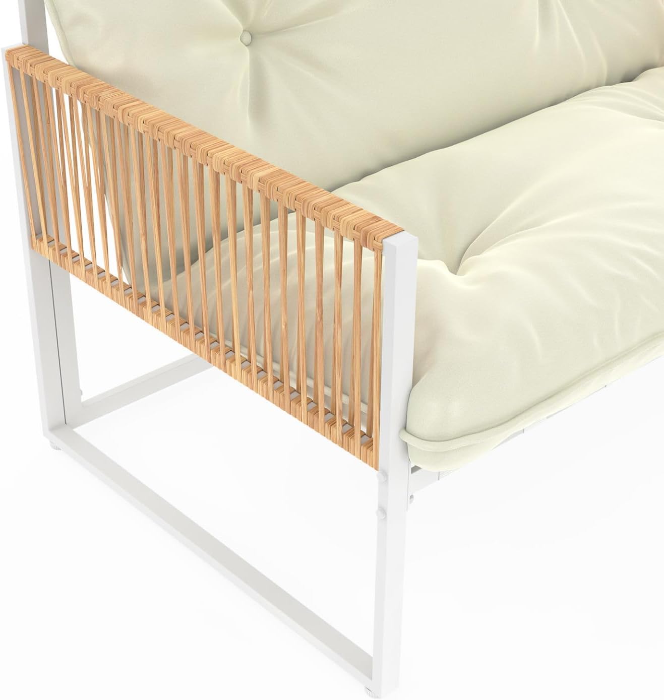 IDMarket - Rio série - 6 places - métal blanc, corde rotin, coussins beige