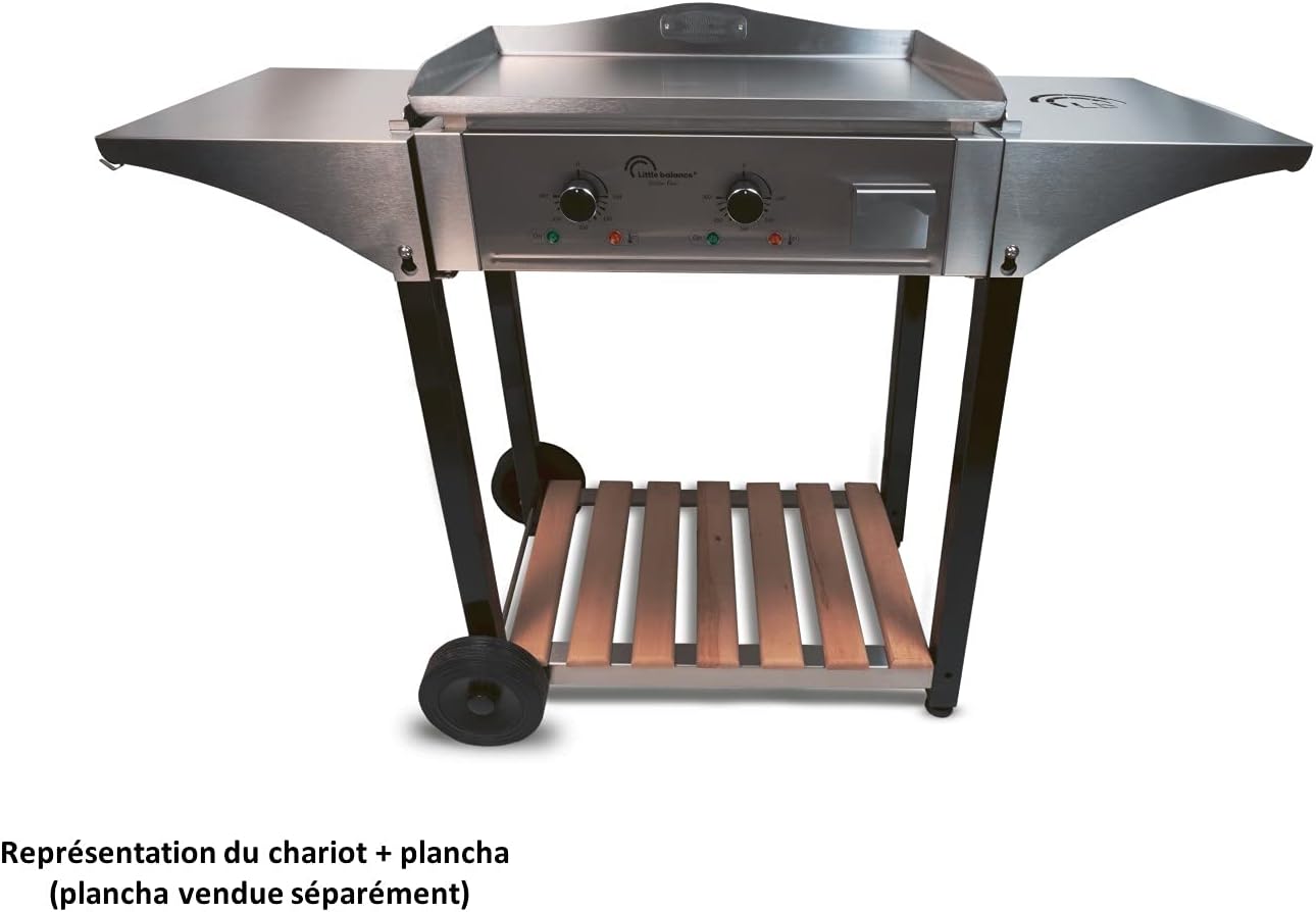 Little Balance - Chariot plancha Aquitaine Pro - inox/bois, roulettes, dessertes latérales - 8477