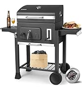 TLSUNNY Barbecue Charbon de Bois, Chariot à Barbecue XXL, Grand Grill à Charbon avec Couvercle, 2...