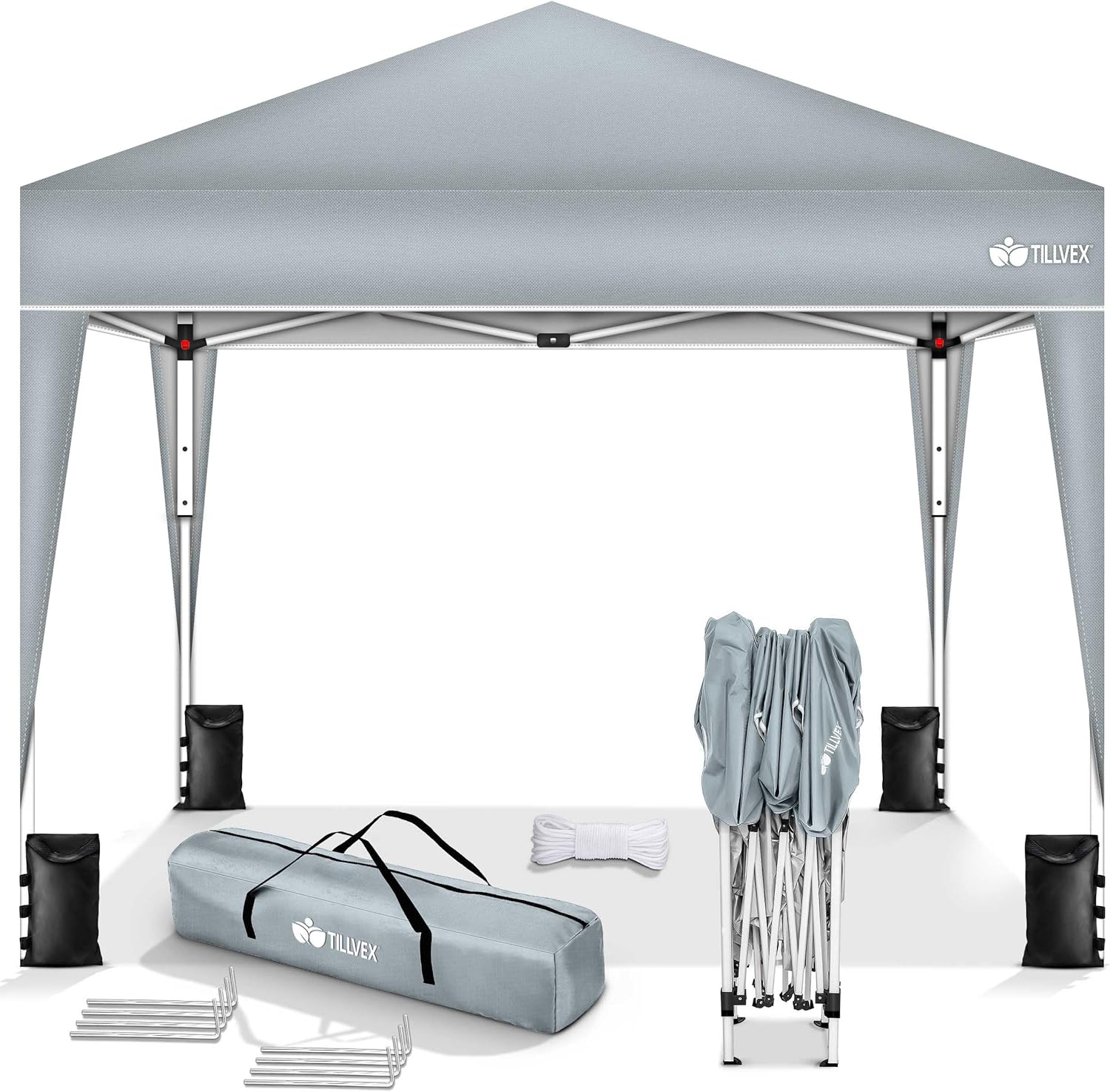 tillvex Tonnelle de Jardin 3 x 3 m Pliable | Tente Pliante à Hauteur réglable | Auvent pour Camping, Festival, Plage | Protection UV 50+ | Chapiteau avec Sac