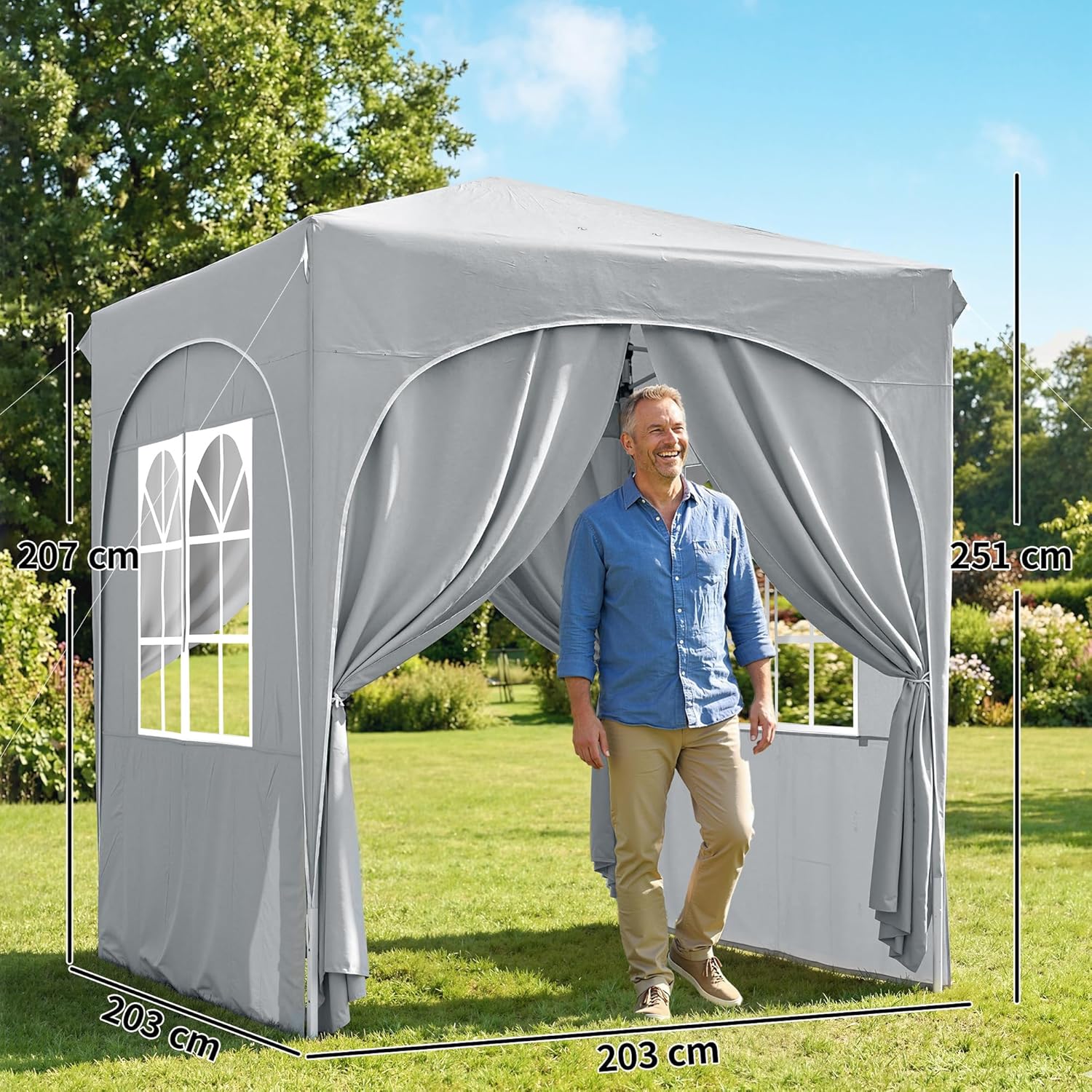 Outsunny - tonnelle pop up - 2x2 m - réglable UV50+ 4 parois, gris clair