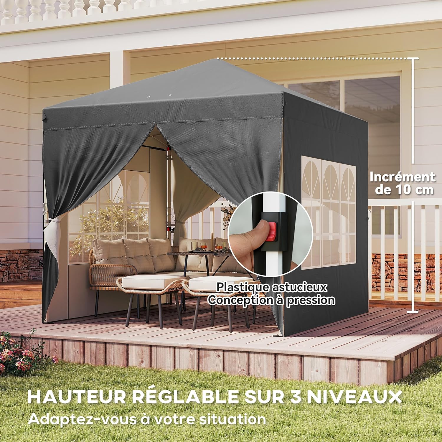 Outsunny - tonnelle pop-up Series - 2,5x2,5m - protection UV50+, 4 parois, sac transport, hauteur réglable