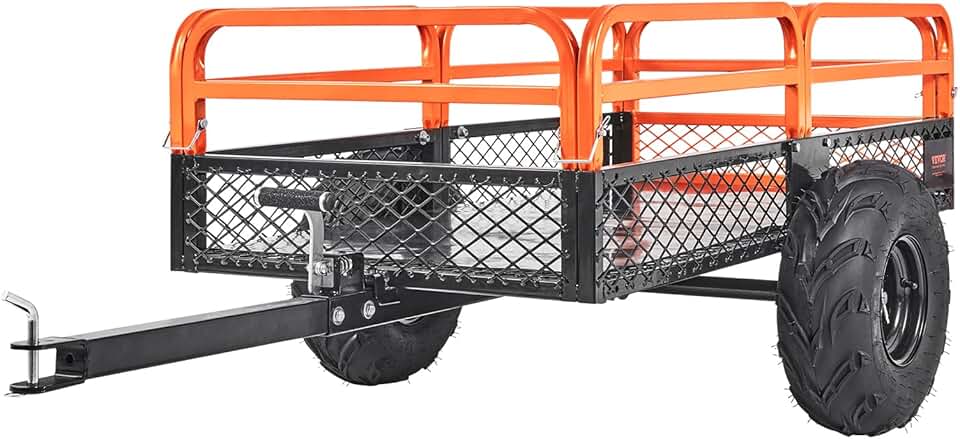 VEVOR Remorque à Benne Basculante Capacité de Charge 680 kg Remorque Utilitaire de Jardin Robuste avec Côtés Amovibles Chariot de Transport à Déversement 0,4 m³​ pour Tracteur, Tondeuse à Gazon, VTT