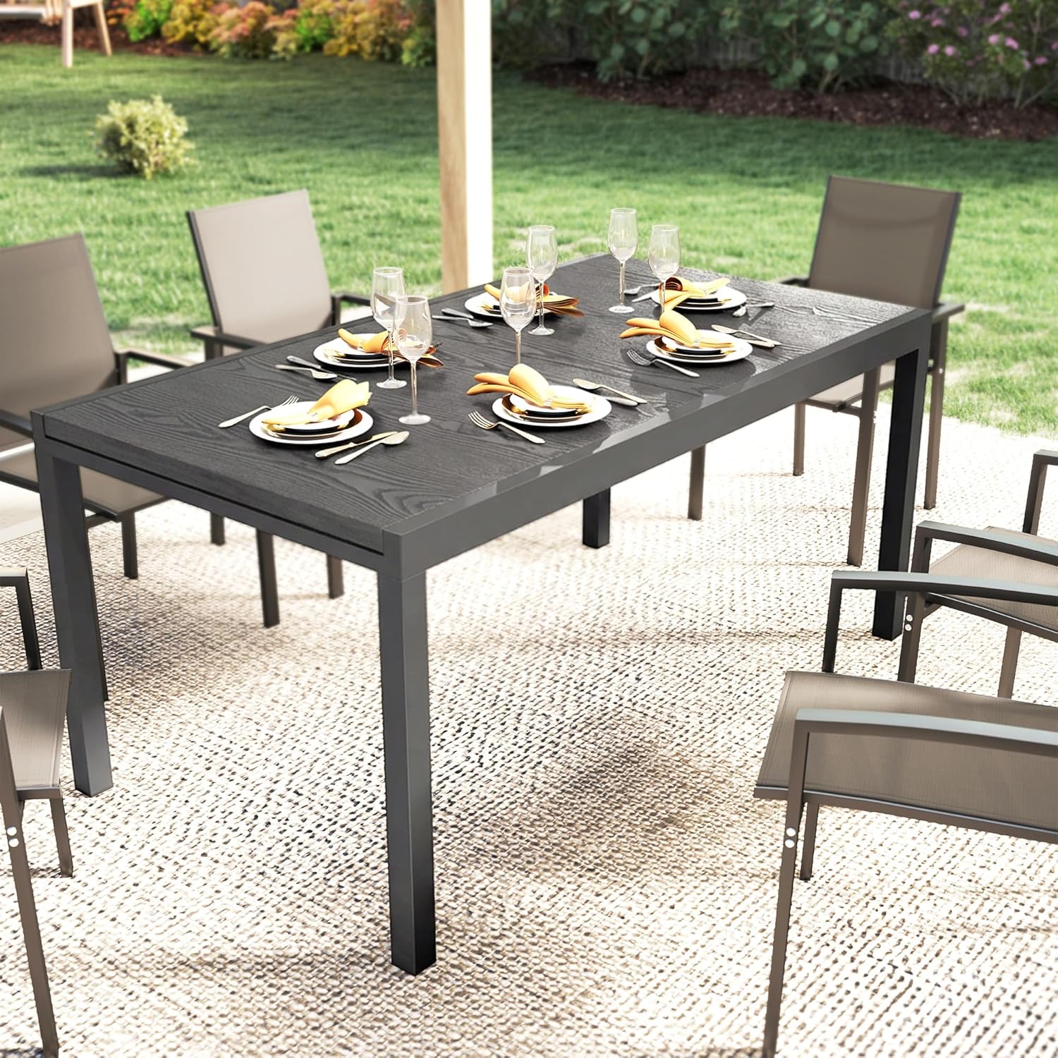 Outsunny - Table Extensible - 154-214 cm - Aluminium bois, pieds réglables, 8-10 pers.