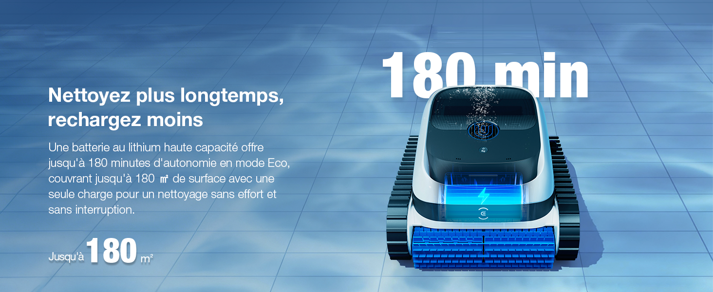 Le texte indique « 180 minutes ». Véhicule autonome ou électrique bleu sur fond teinté de bleu avec des effets lumineux abstraits.