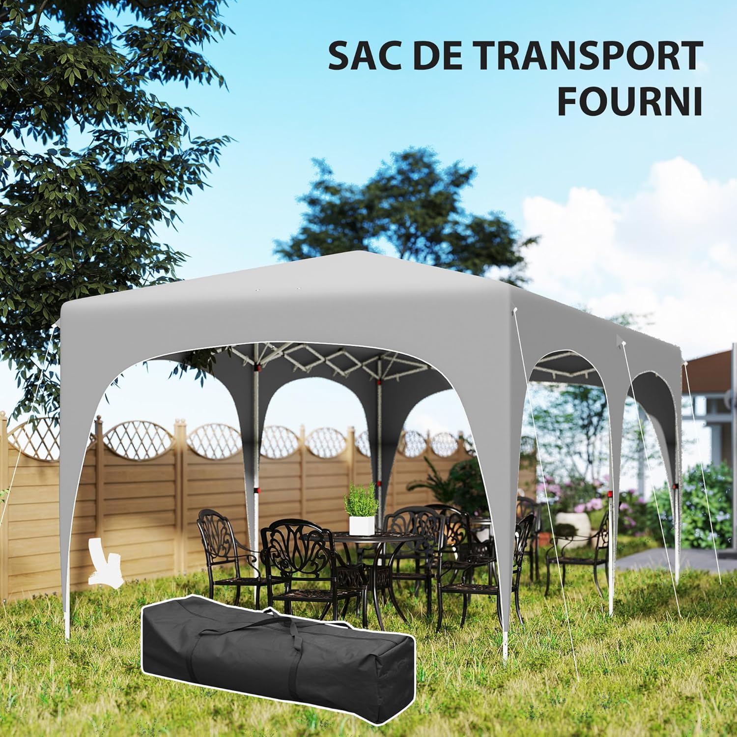 Outsunny - tonnelle pliante 3x6 m - UPF50+, sac, réglable, gris