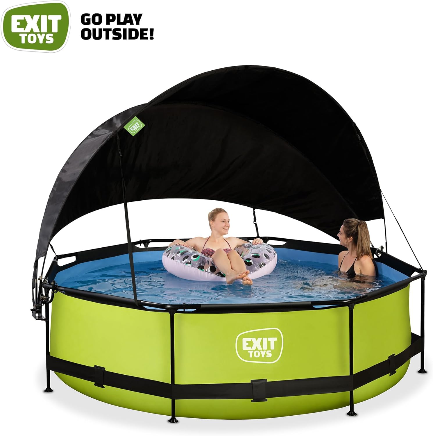 EXIT TOYS Piscine Lime avec Voile d'Ombrage - ø300x76cm - Piscine Hors Sol Ronde avec Pompe Filtrante à Cartouche - Protection Optimale Contre Les Rayons UV - Entrée Basse - Design Unique - Vert