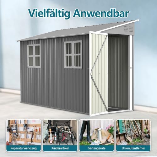 Abri de jardin en métal - 4x10 pieds/1,2x3 m - verrouillable, fenêtres, résistant intempéries