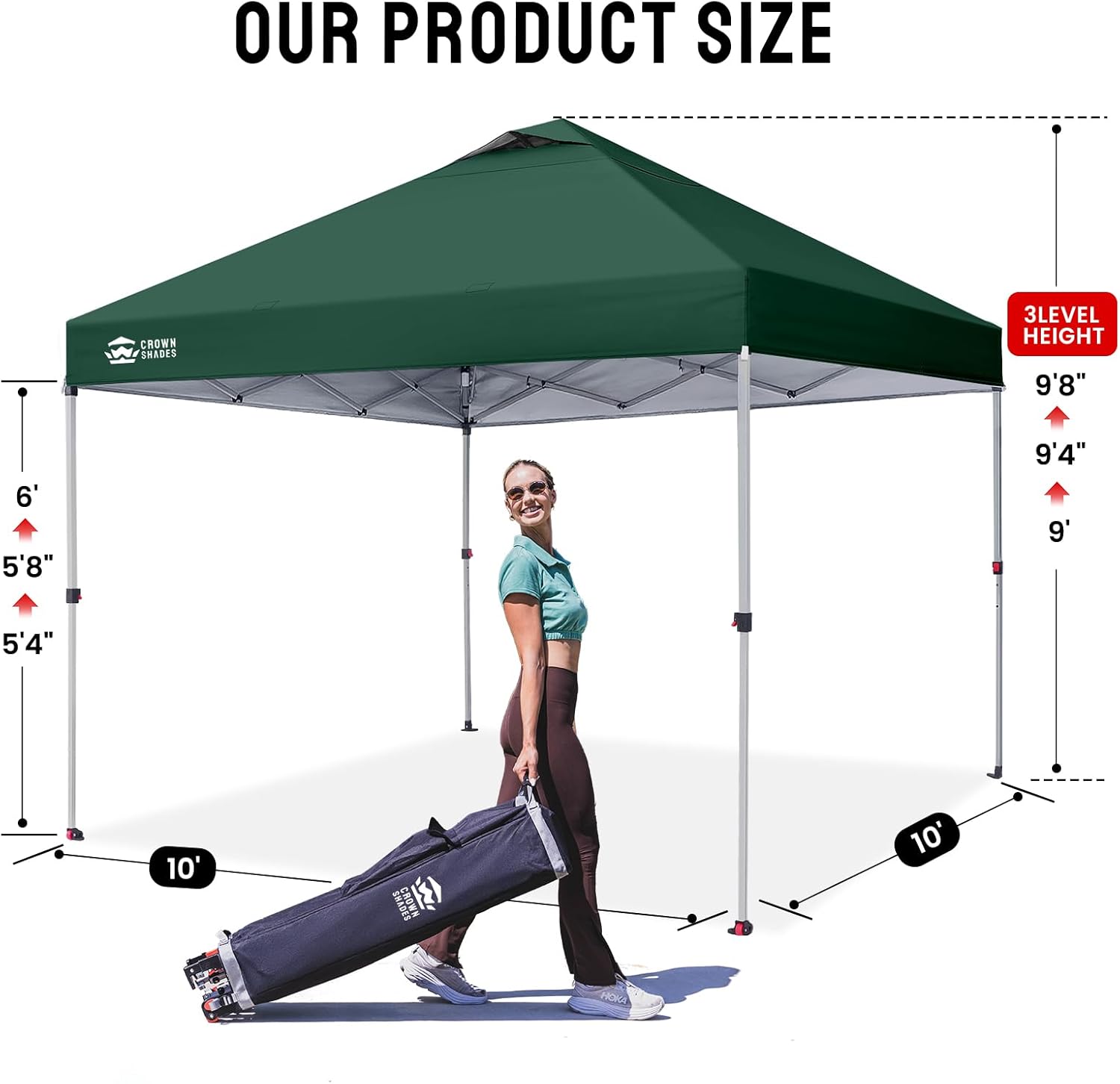 CROWN SHADES - tonnelle pliante - 3x3m - imperméable, UPF 50+, vert, sac