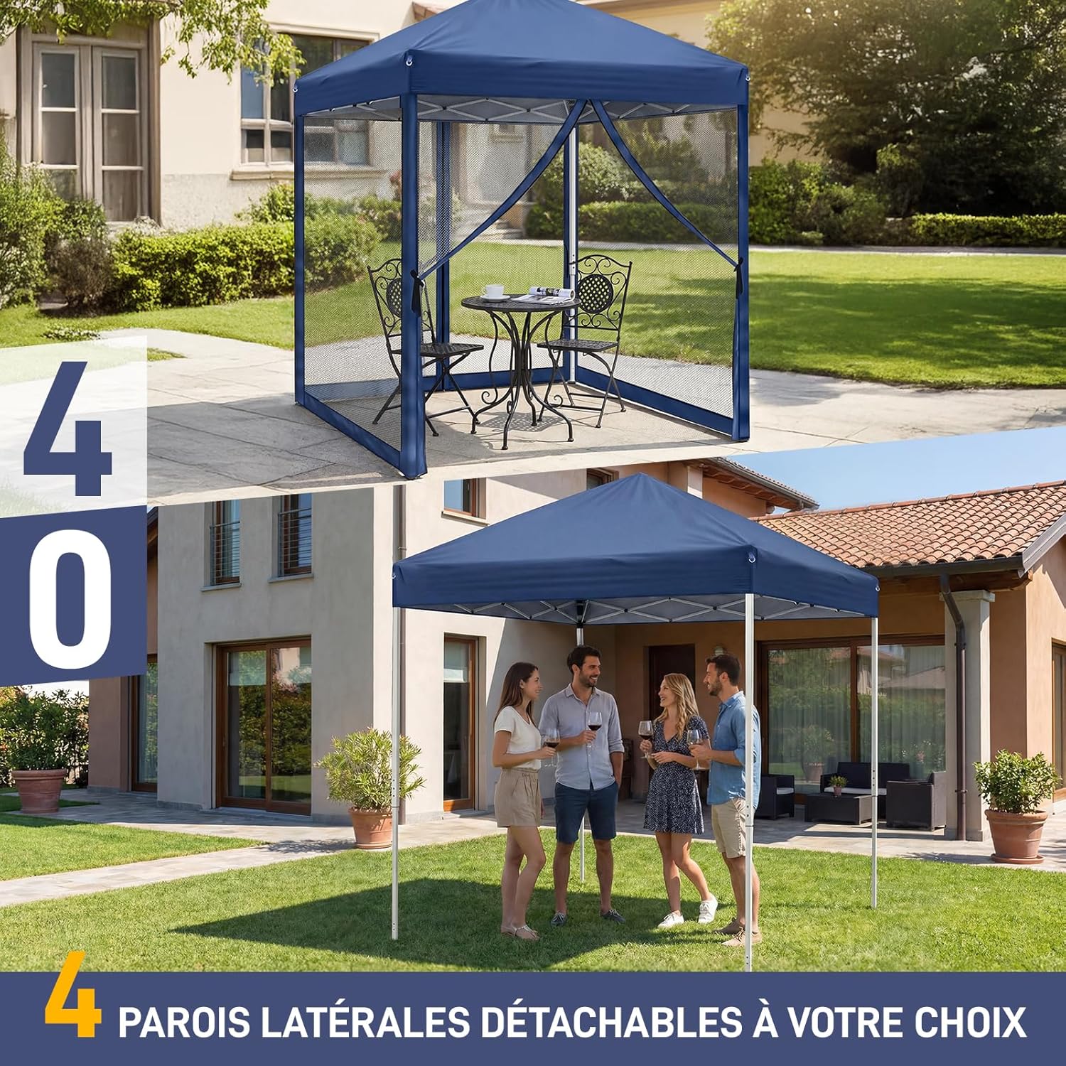 LEADZM - tonnelle pliante série standard - 2x2m - imperméable, anti-UV, moustiquaires