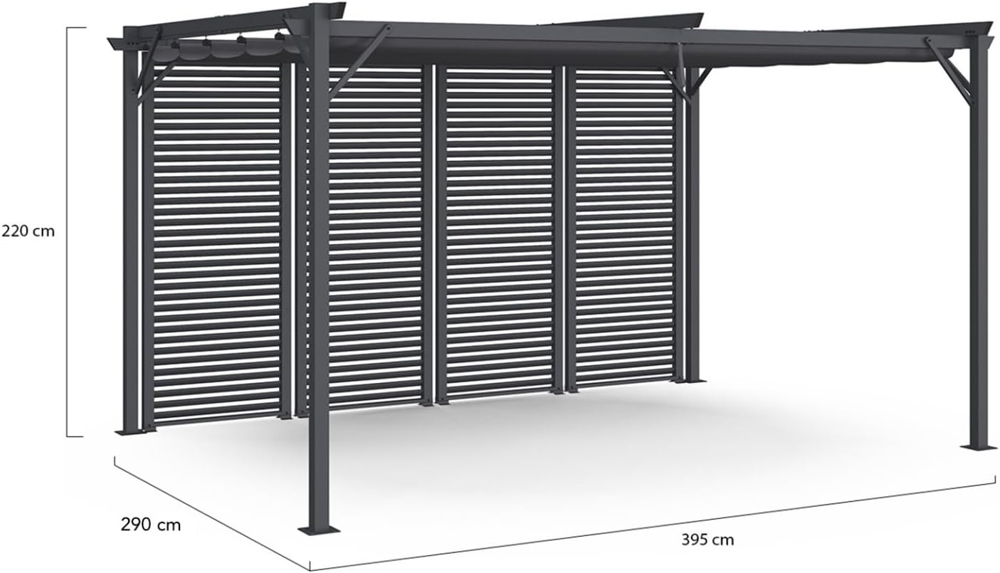 IDMarket - Pergola Collector Persienne 3x4M toit rétractable 4 pans modulables Gris Anthracite