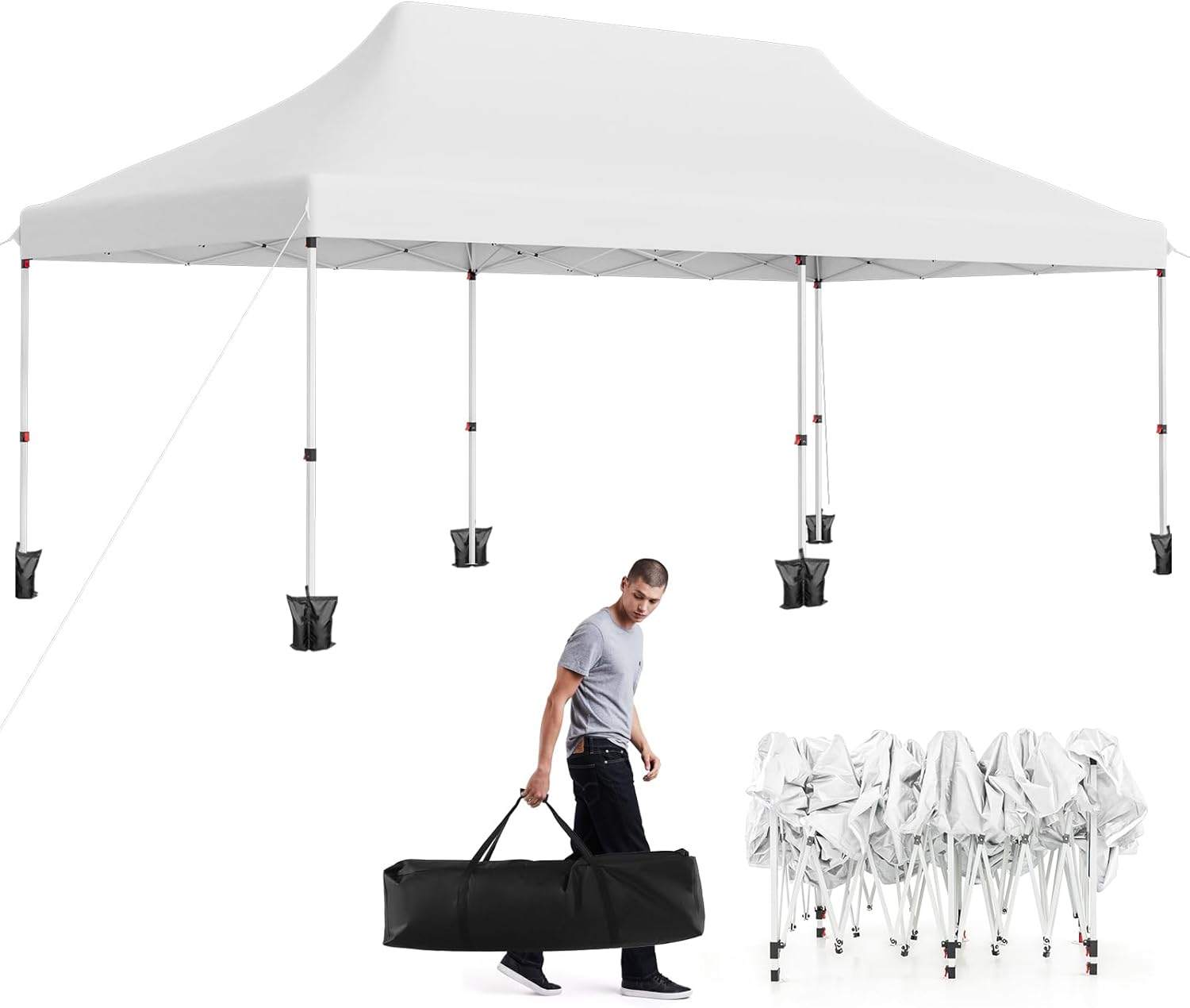 GOPLUS - Tonnelle pliante 3x6m - imperméable, sac transport, blanc