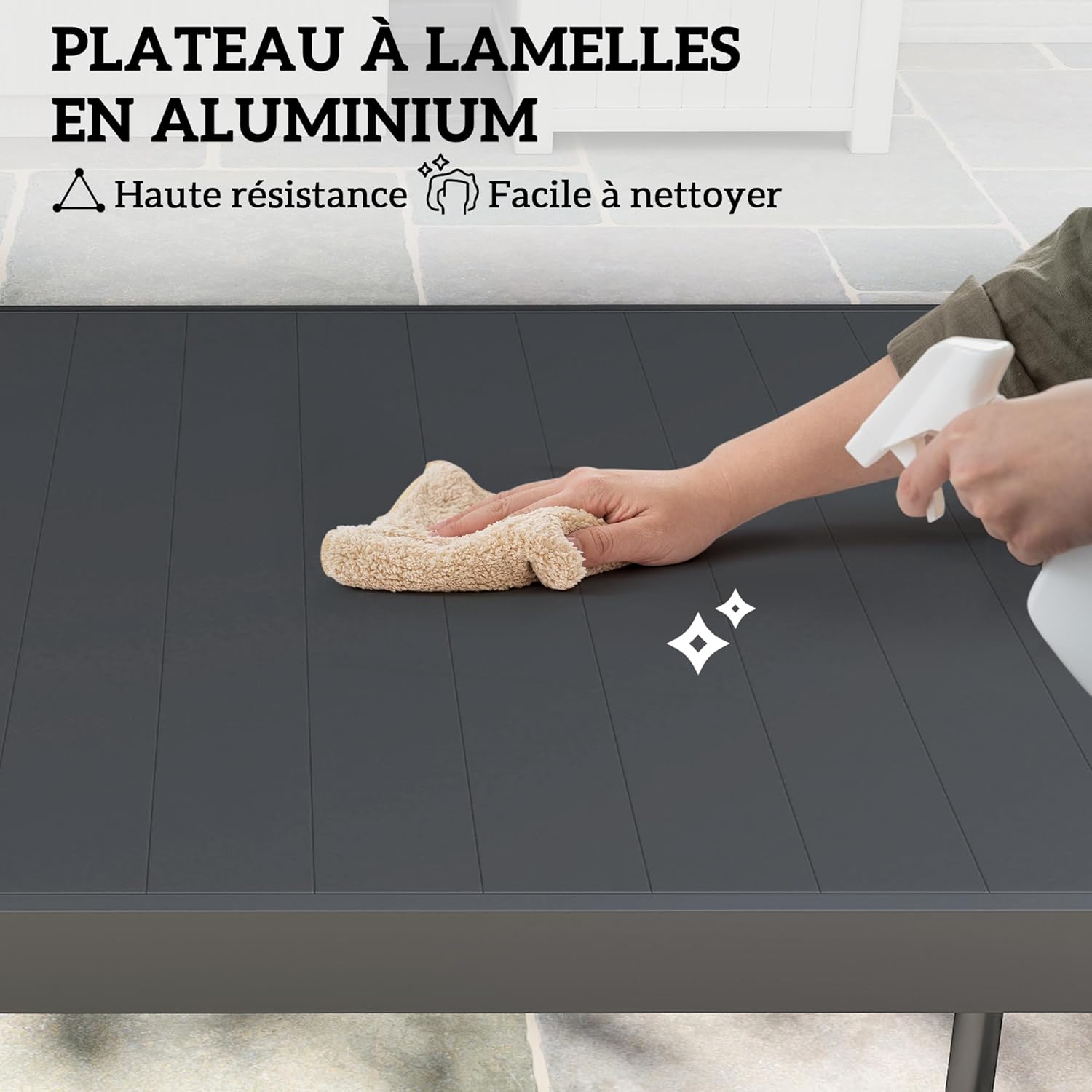 Outsunny - Table de jardin 8 personnes - acier, plateau lattes, anti-rouille, gris foncé