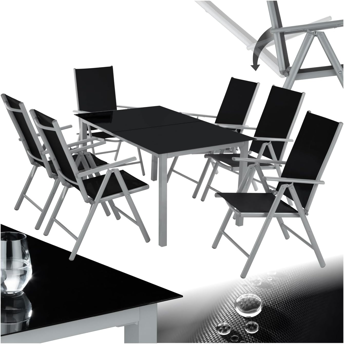 tectake - salon de jardin aluminium 6 chaises pliables, table, entretien facile