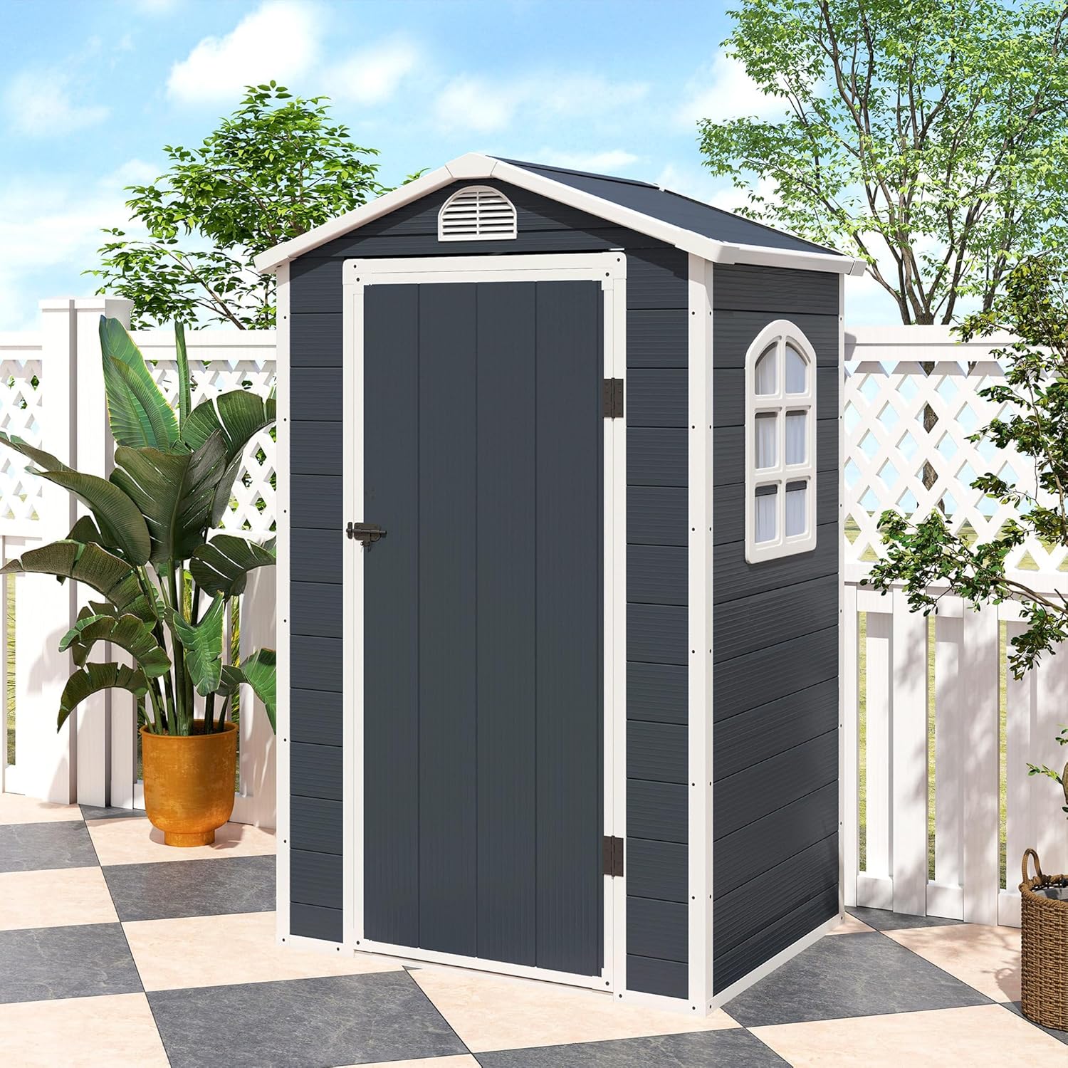 Outsunny - Abri à outils - 134x104x204 cm - Résine, porte verrouillable, fenêtre, aération