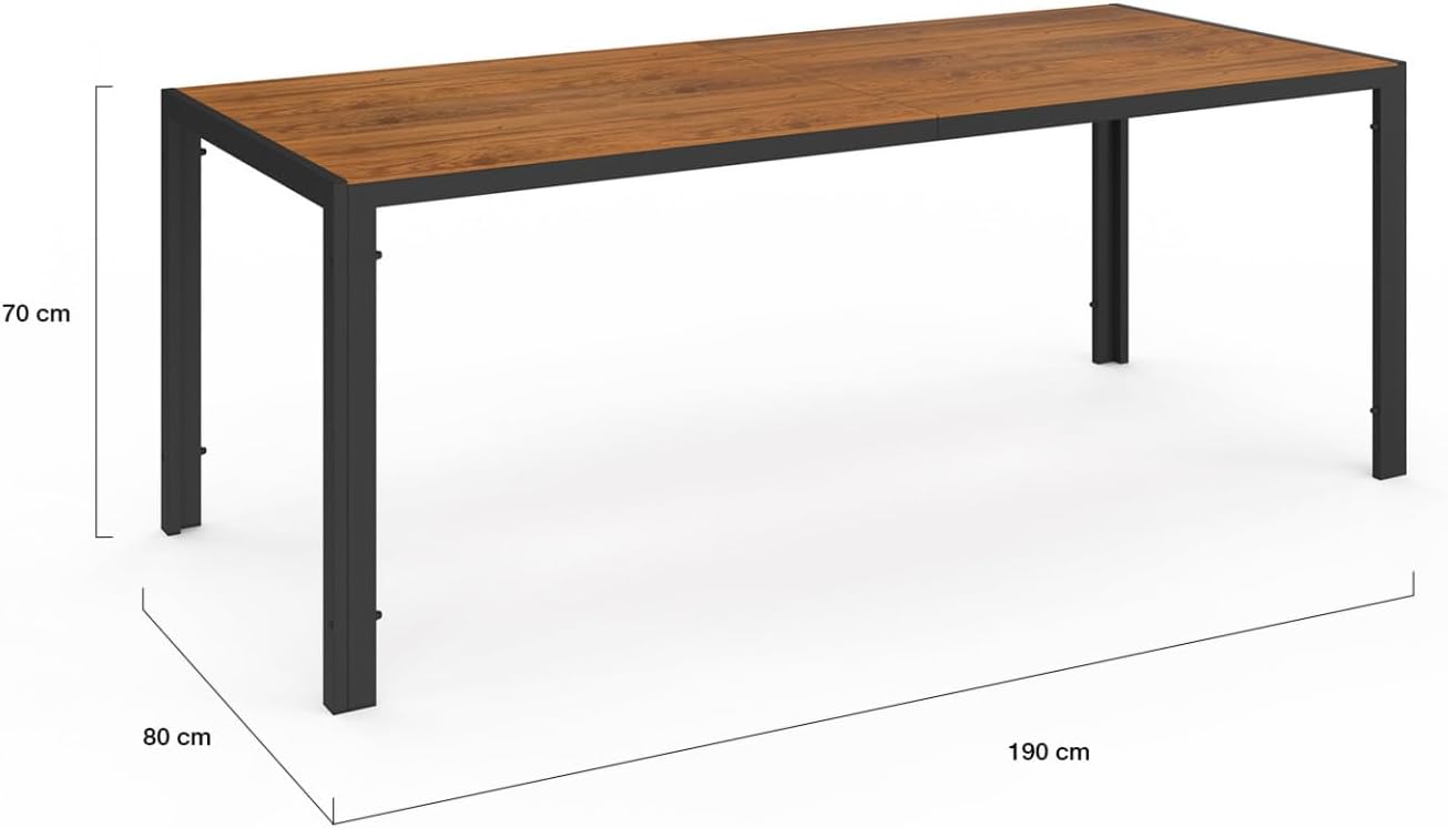IDMarket - Noumea - Table 190 cm et 8 chaises empilables, plateau verre effet bois