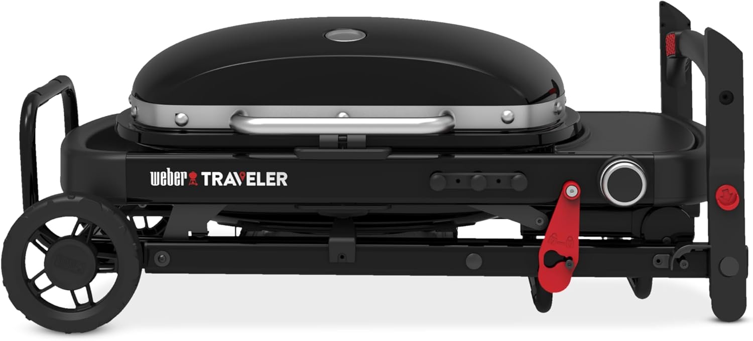 Weber - Traveler Compact - 52x36 cm - barbecue gaz pliable portable, 1 brûleur, thermomètre intégré