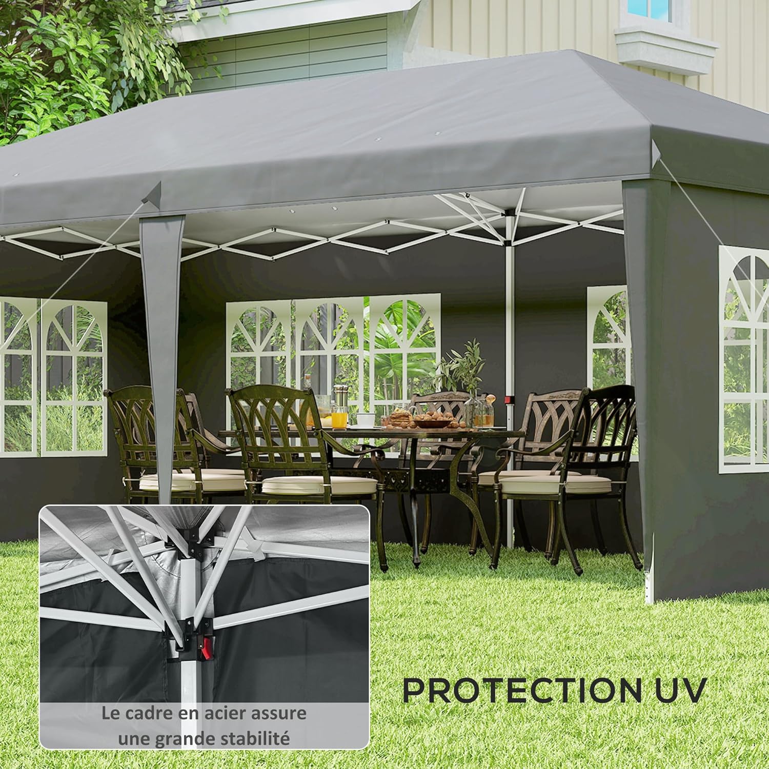 Outsunny - tonnelle pliante pop-up 3x6m - 3 côtés, piquets, sac transport