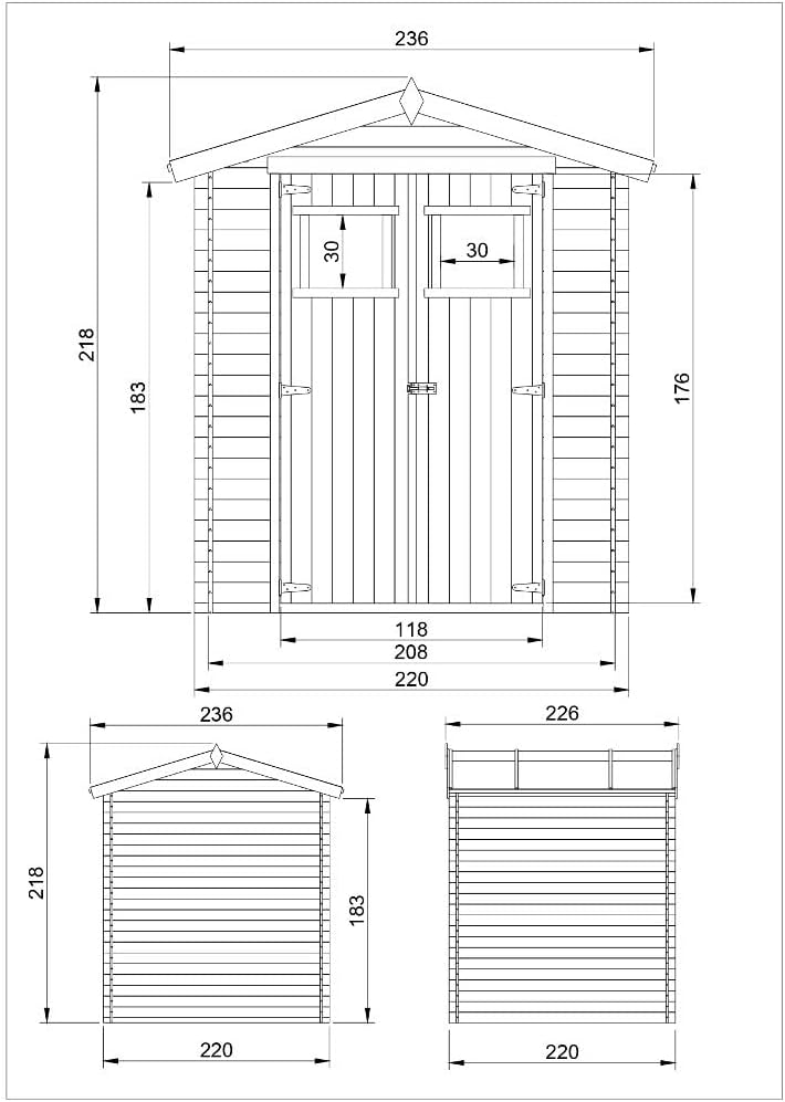 Abri de Jardin en Bois 4,33 m², Cabane de Jardin Extérieur 19 mm épaisseur de Paroi, Cabanon à Outils et Vélo avec Sol Traité et Fenêtres, TIMBELA M369+M369G