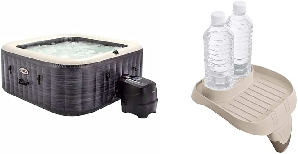 Intex - 28450EX - Pure Spa Bulles Ardoise 4 Places, Gris Ardoise & Porte Verre Pure Spa
