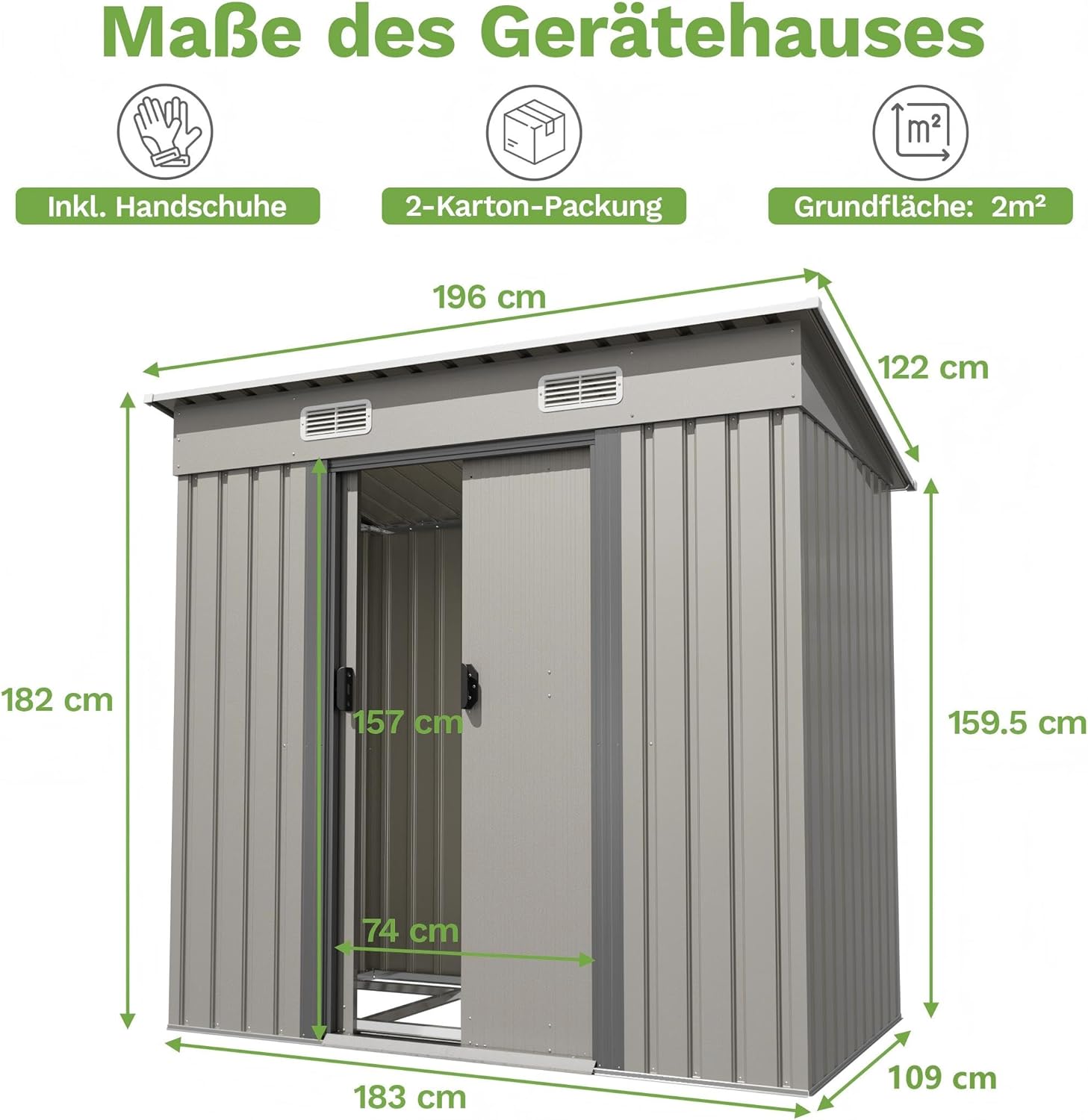 Devoko Abri de jardin en métal 183x109x182cm avec fondation, 3,6m³ Abri à outils avec toit en pente et porte coulissante, Extérieur, Résistant aux intempéries, Abri à vélos, Abri de jardin pour