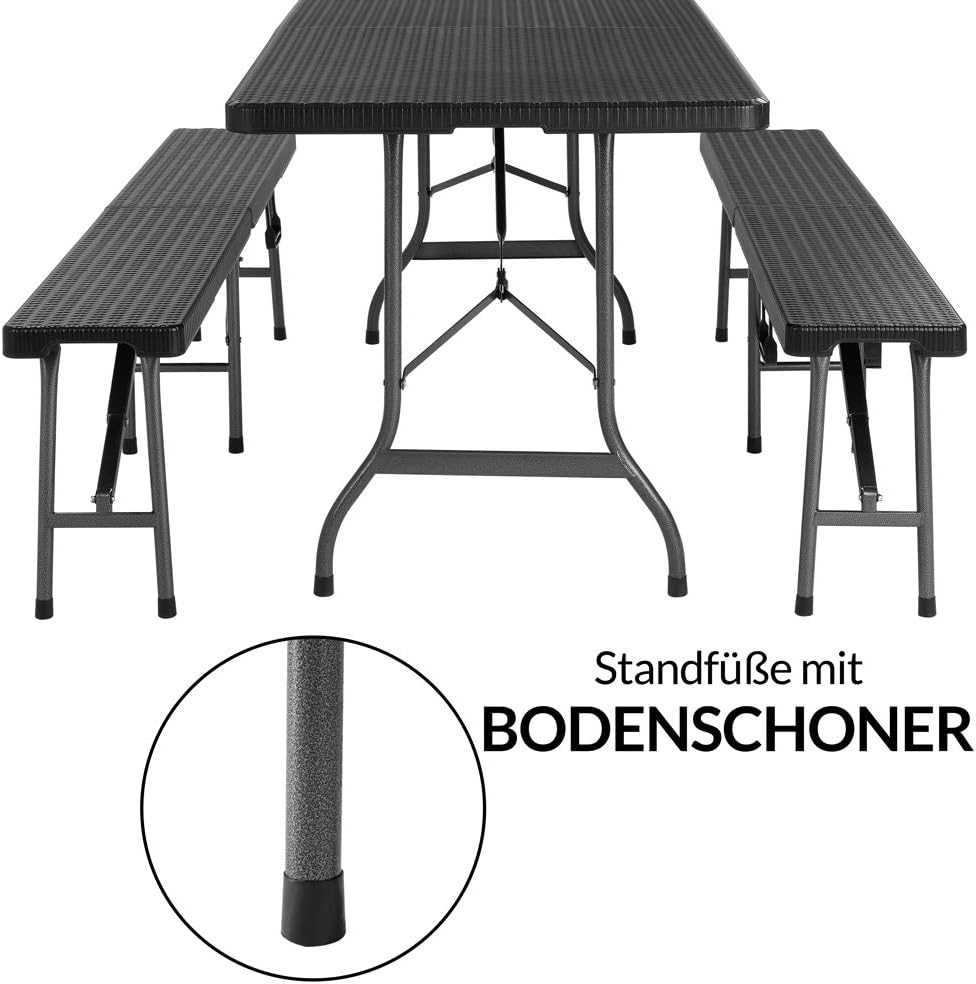 CASARIA - Ensemble table pliante 180cm, 2 bancs, 8 personnes, jardin, terrasse, camping