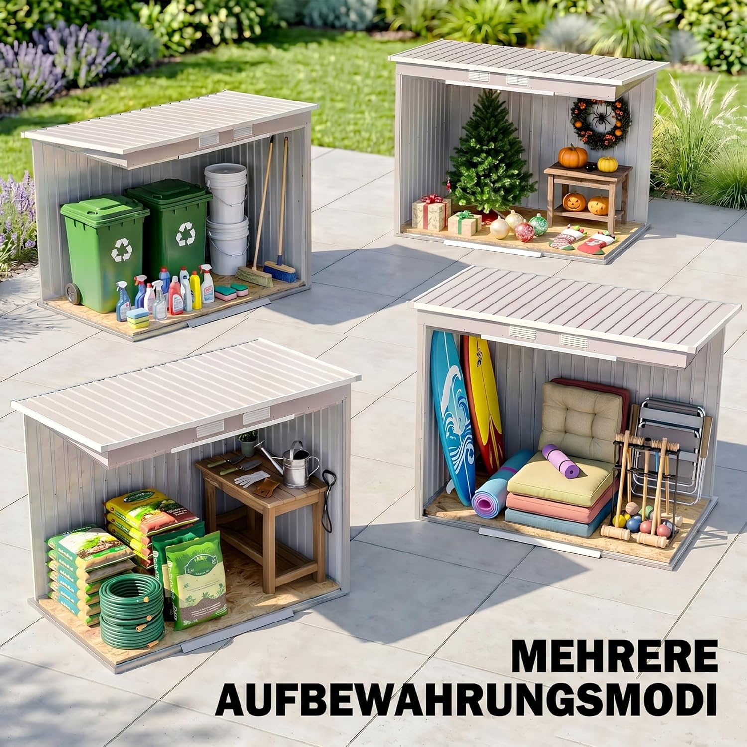 Outsunny - abri de jardin métal toit appentis - 213x130x172cm - double porte, ventilation, cadre sol, verrouillable