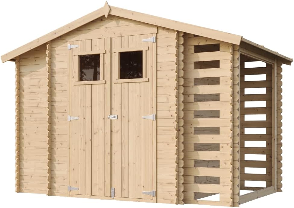 Timbela - abri de jardin bois, 328x206x218cm, toit étanche, fenêtres M389