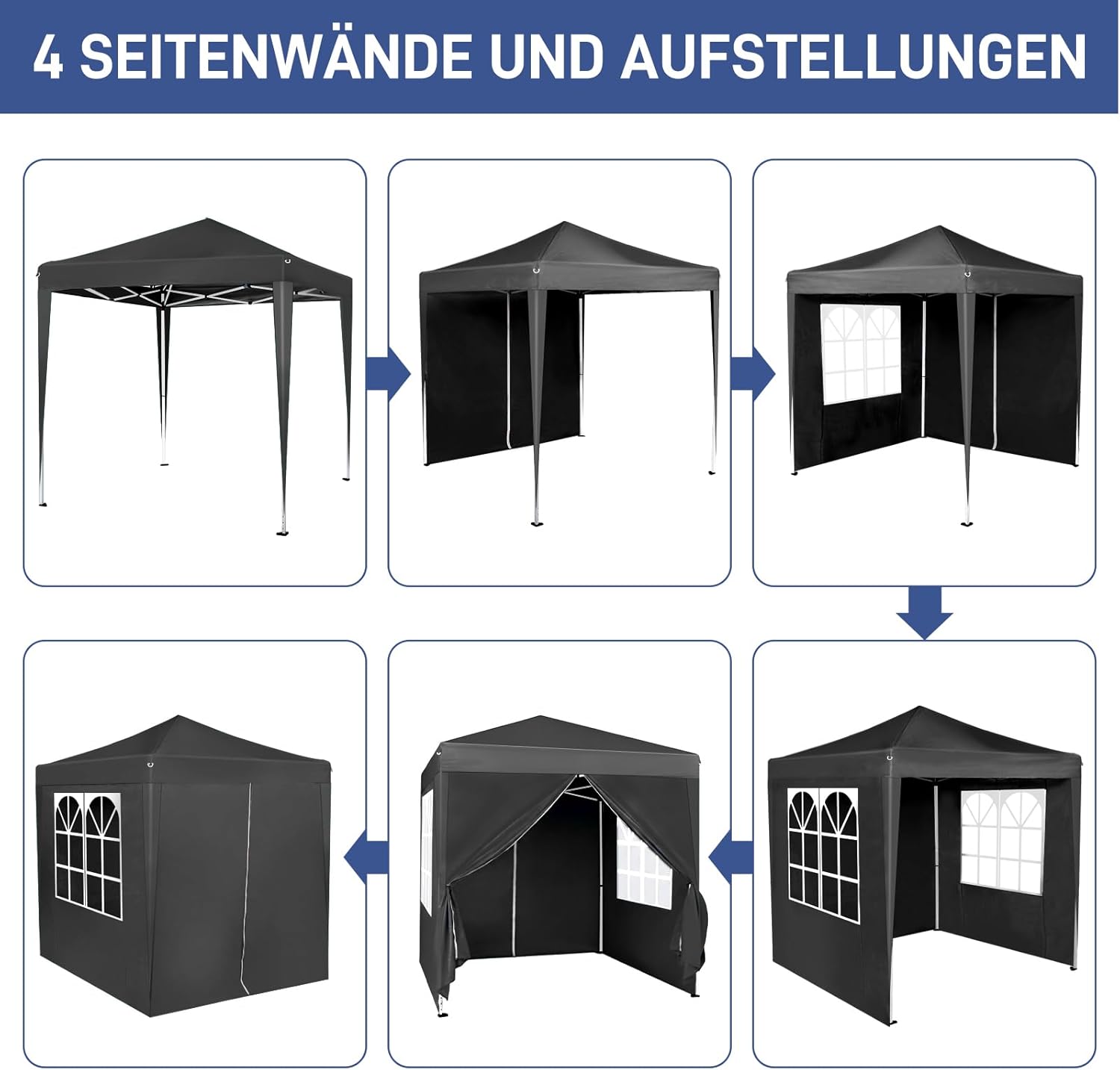 LEADZM - tonnelle série pop-up - 2x2 m - pliable, UV 50+, acier, 4 côtés