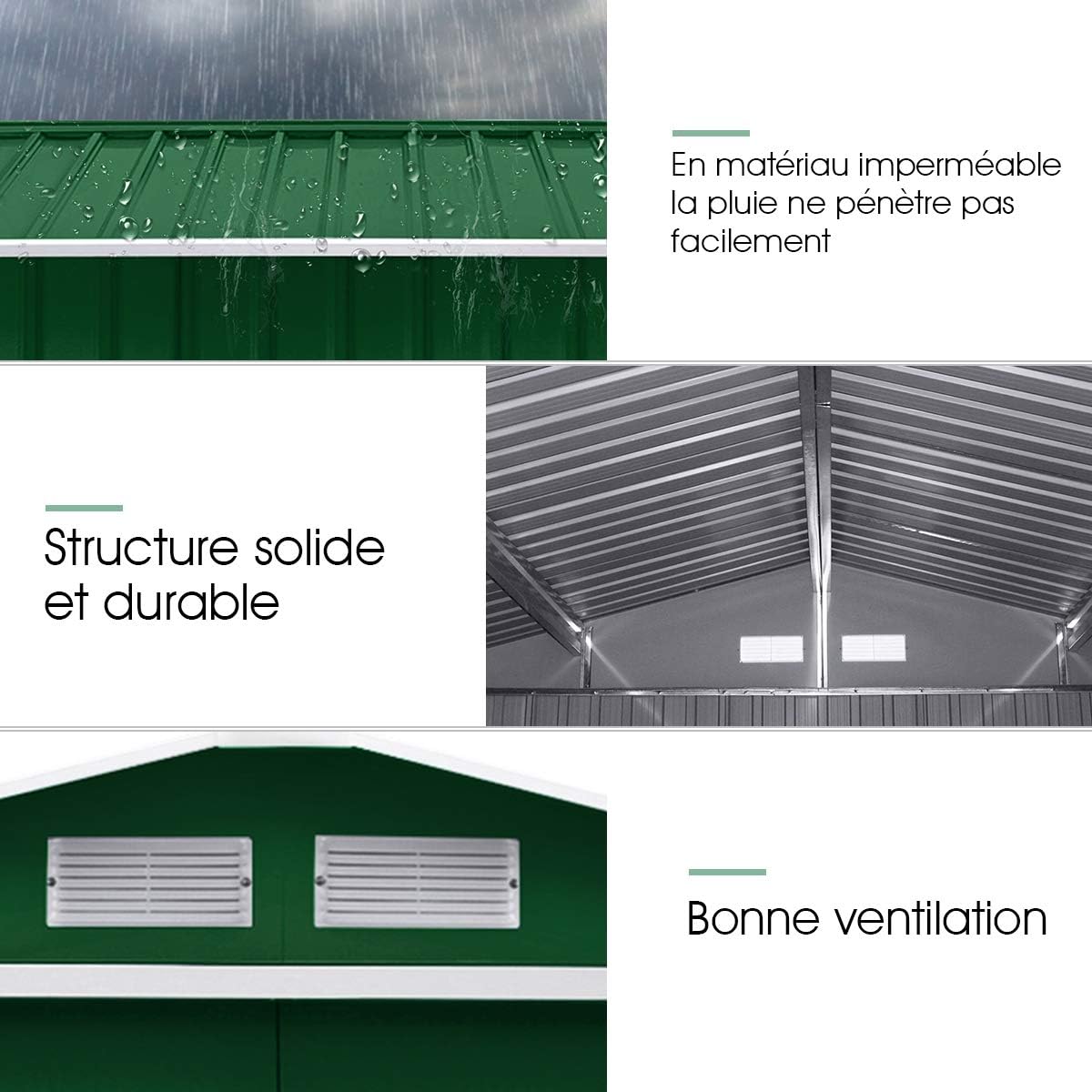 GOPLUS 2,37㎡ Abri de Jardin en Métal Galvanisé avec Base, Cabine de Jardin Extérieur Portes Coulissantes, 4,39m³, Résistant aux Intempéries, Cabane de Rangement à Outils, 213 x 127 x 185 cm, Vert