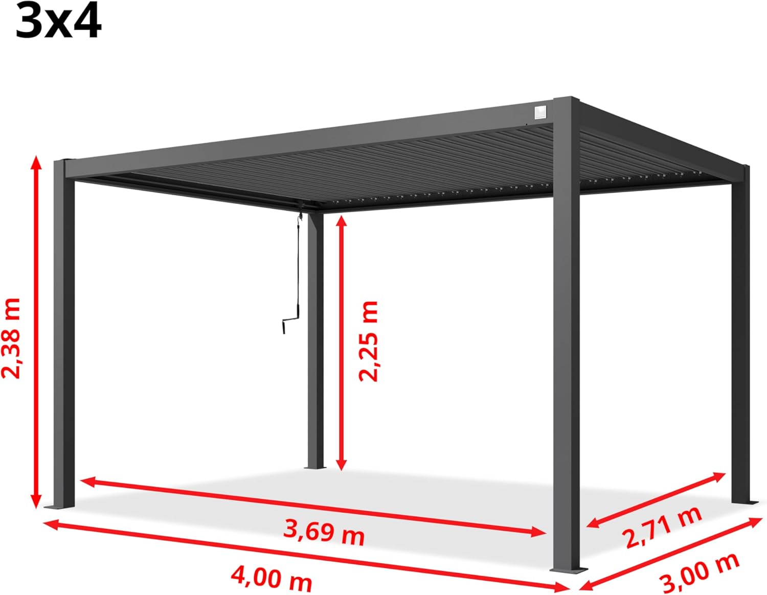 PRIMEYARD - Pergola aluminium série lames acier 3x4m anthracite