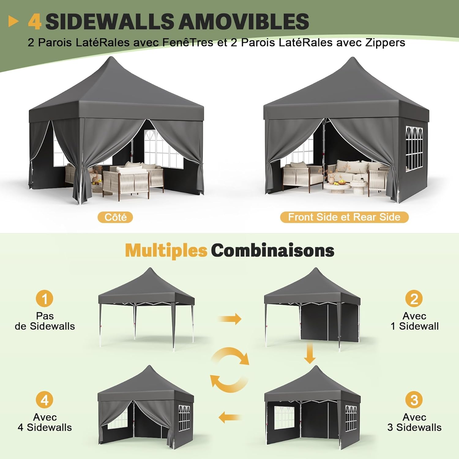 Devoko - tonnelle pliante 3x3m - hauteur réglable, tissu imperméable