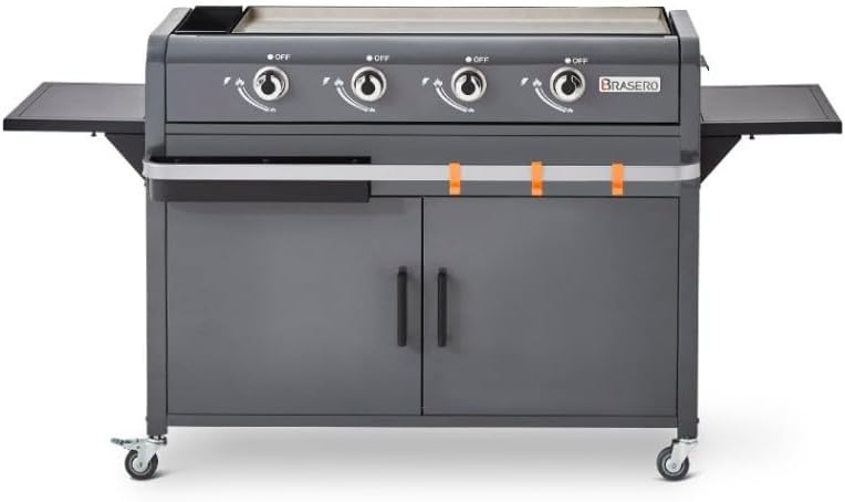Brasero - Plancha Lola sur chariot, 88x35,5cm, 4 brûleurs gaz, 9,6kW