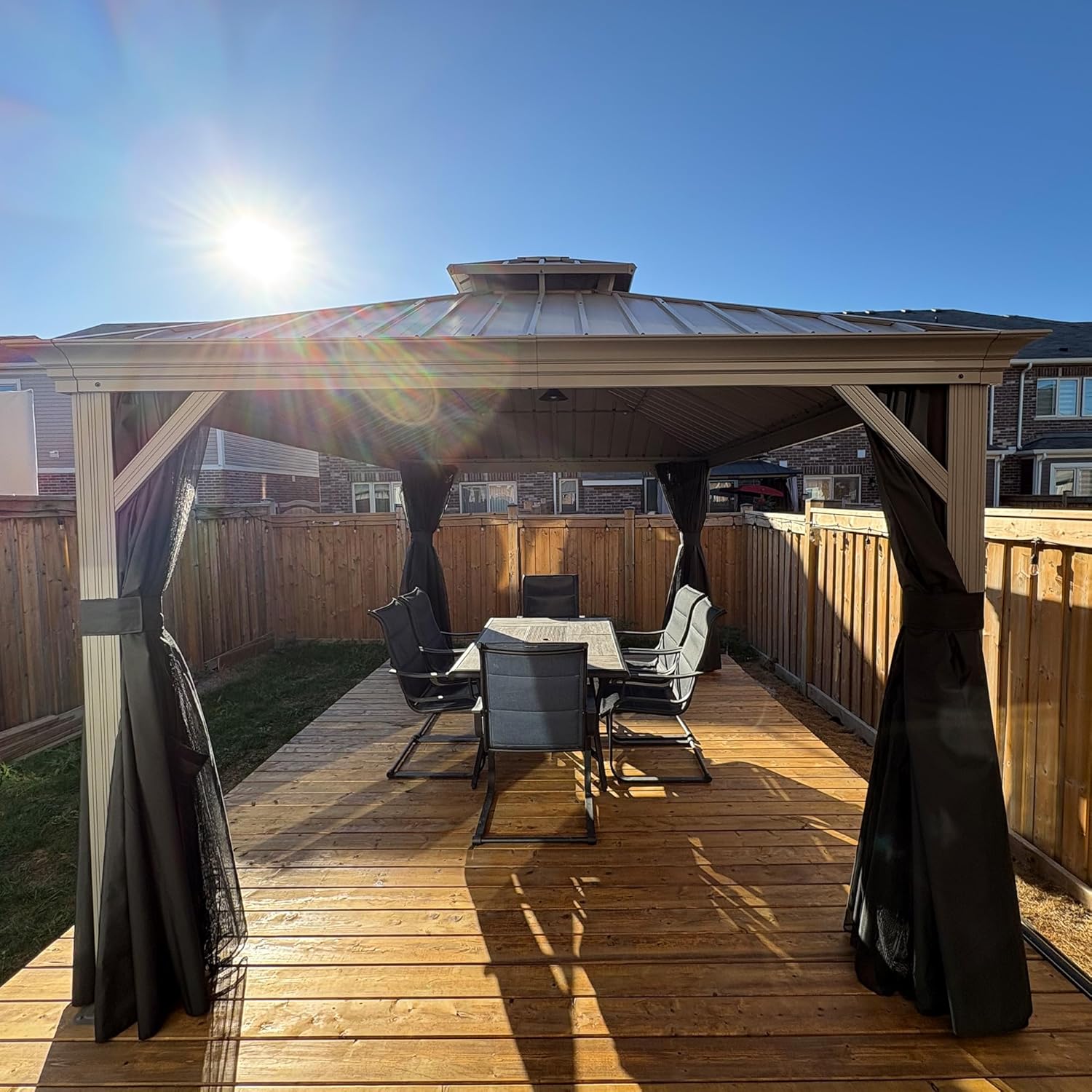 PURPLE LEAF - Tonnelle de Jardin 3x4,25m - aluminium double toit, imperméable, moustiquaire, rideaux