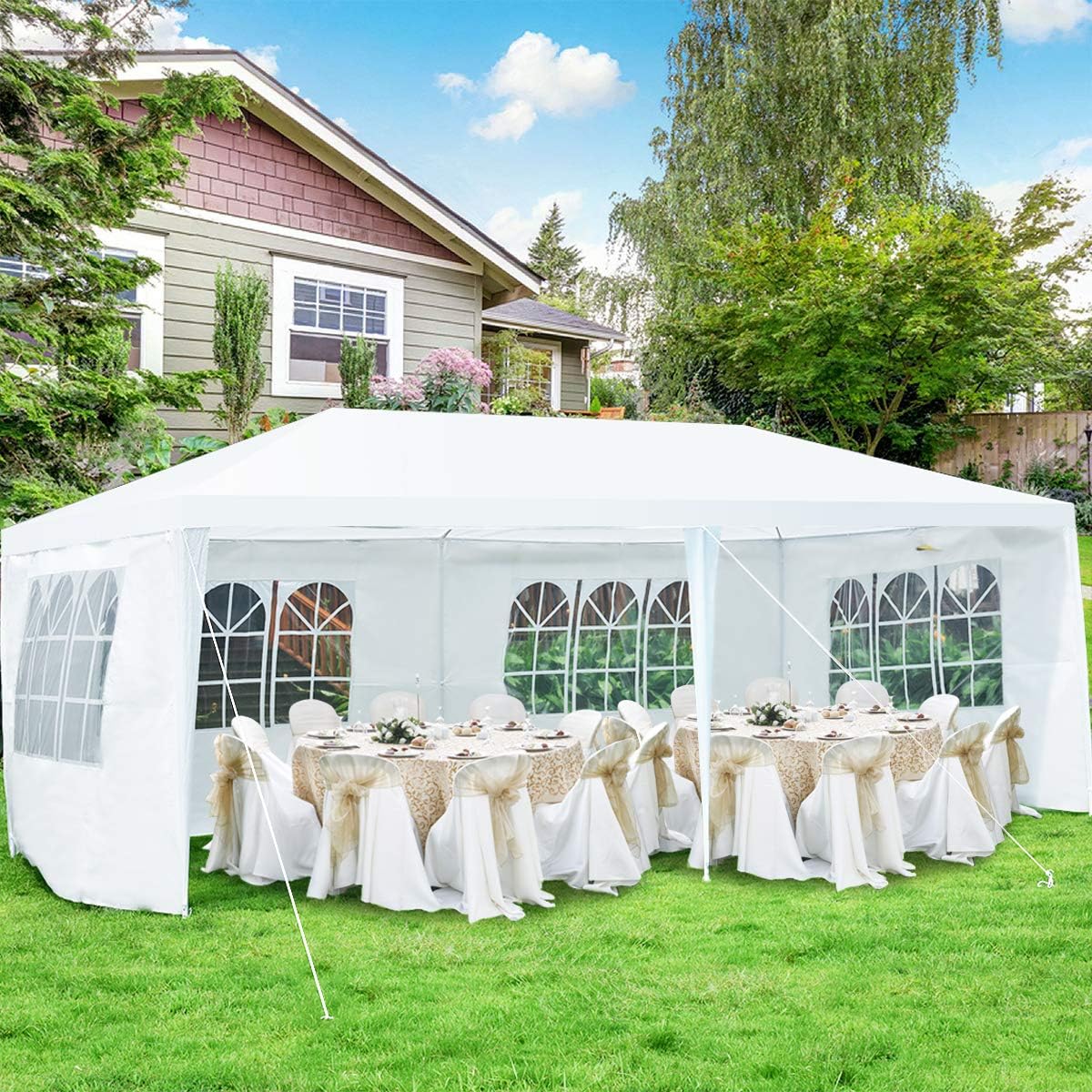 COSTWAY - tonnelle de jardin 3x6m, 4 parois amovibles, sac, blanc