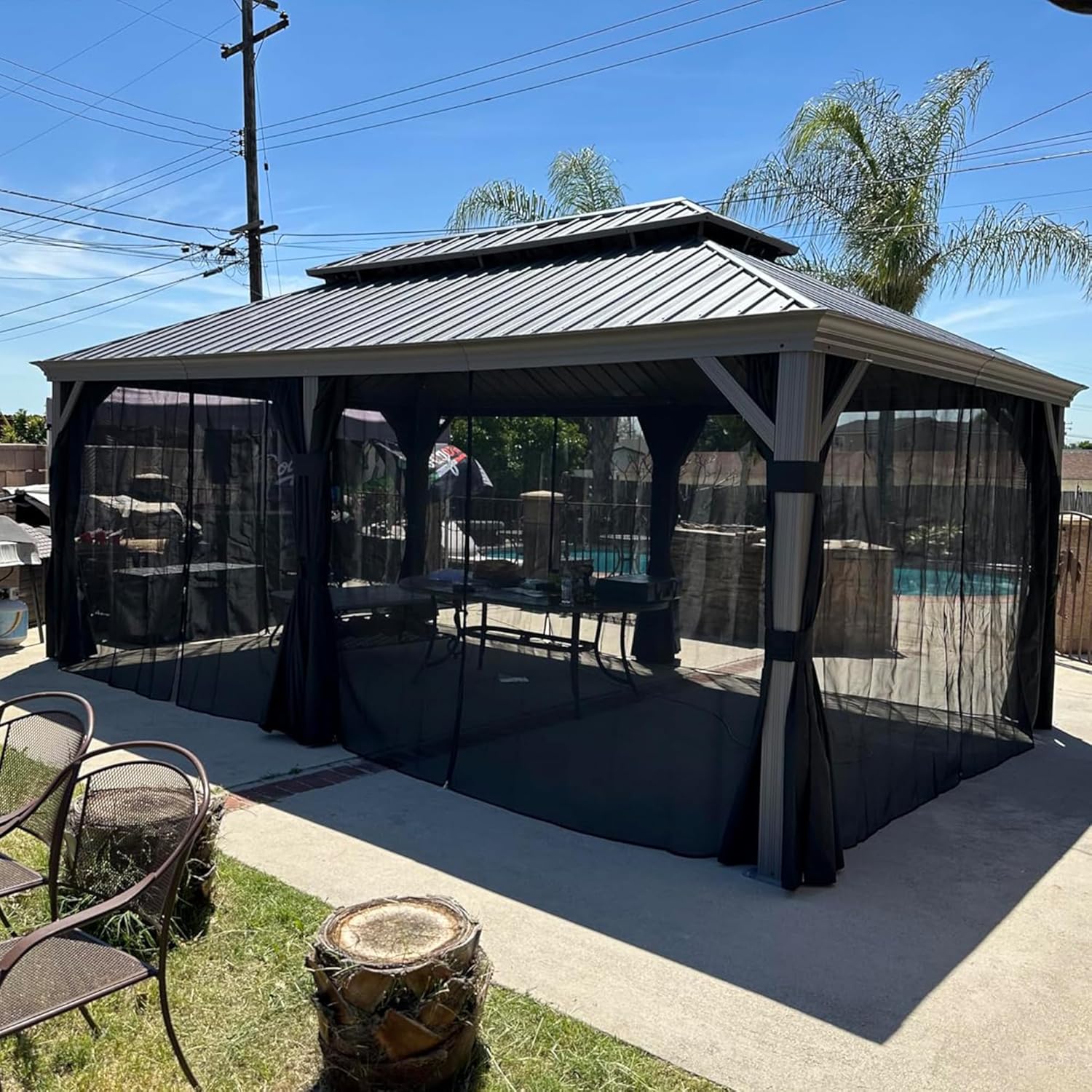 PURPLE LEAF - tonnelle double toit - 3,65x6m - alu, rideaux, moustiquaire