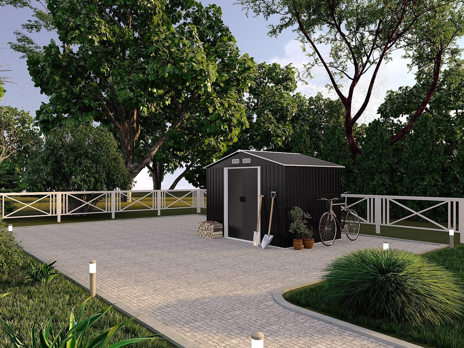Vente-unique - MANSO - abri de jardin métal 5,2m² - acier galvanisé gris