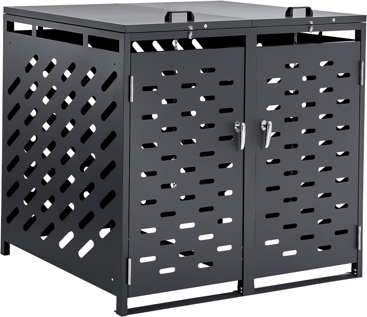 VEVOR Abri pour poubelles, 2 x 240 L, Rangement pour poubelles Horizontal, avec Couvercle à chaîne, boîte de Rangement à poubelles d'extérieur, étanche et verrouillable, pour Jardin, Cour et terrasse