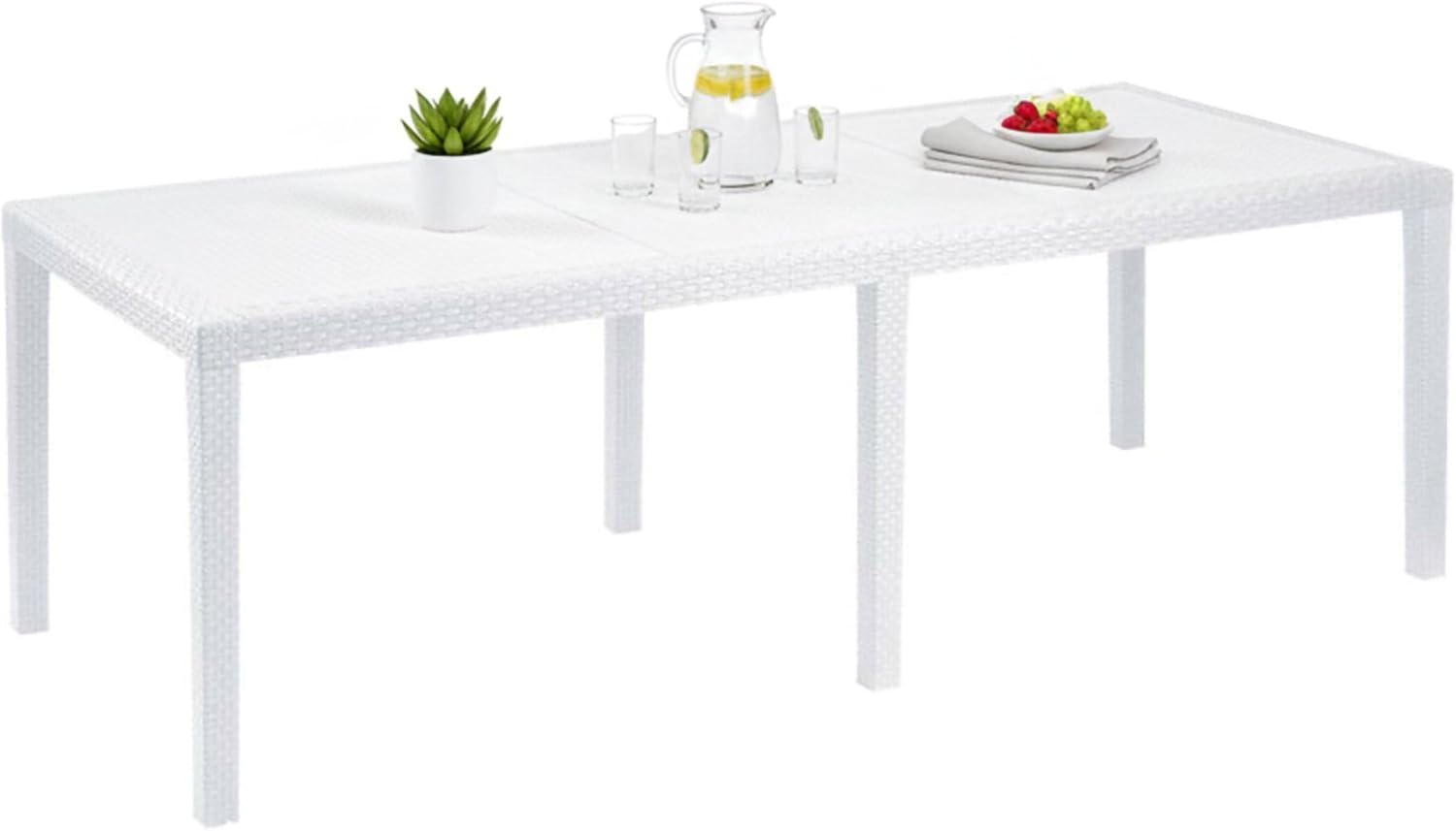Dmora - Roma - 150/220x90x72 cm - table jardin extensible rotin blanc