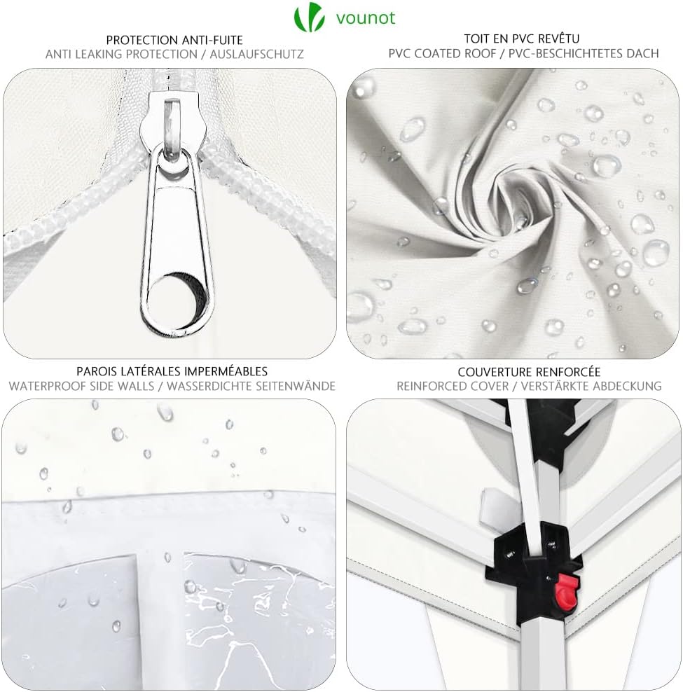 VOUNOT - tonnelle pliante 3x3m - 4 côtés, sacs sable, blanc