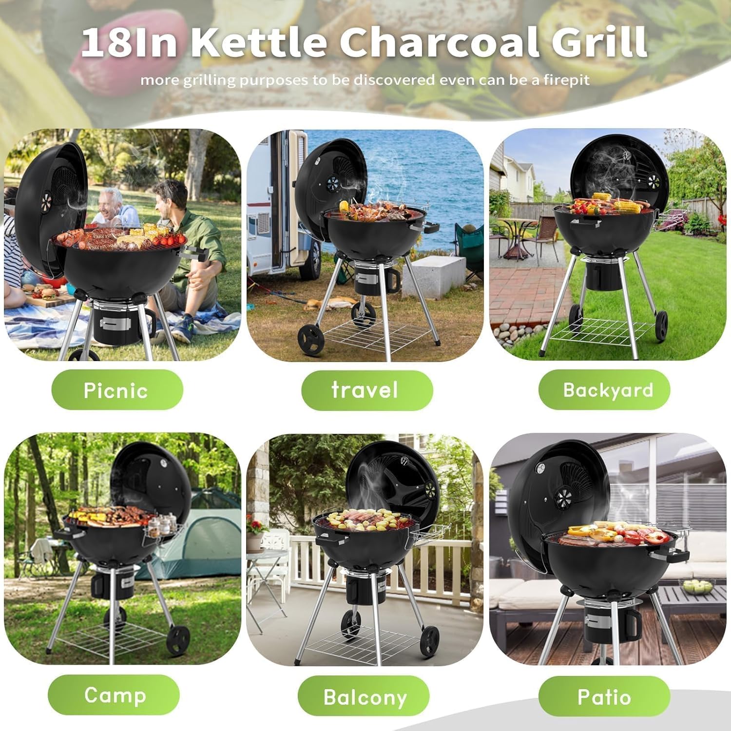 TEENO - 21 inch Barbecue boule, 83x71x105,5cm, tiroir à cendres, couvercle