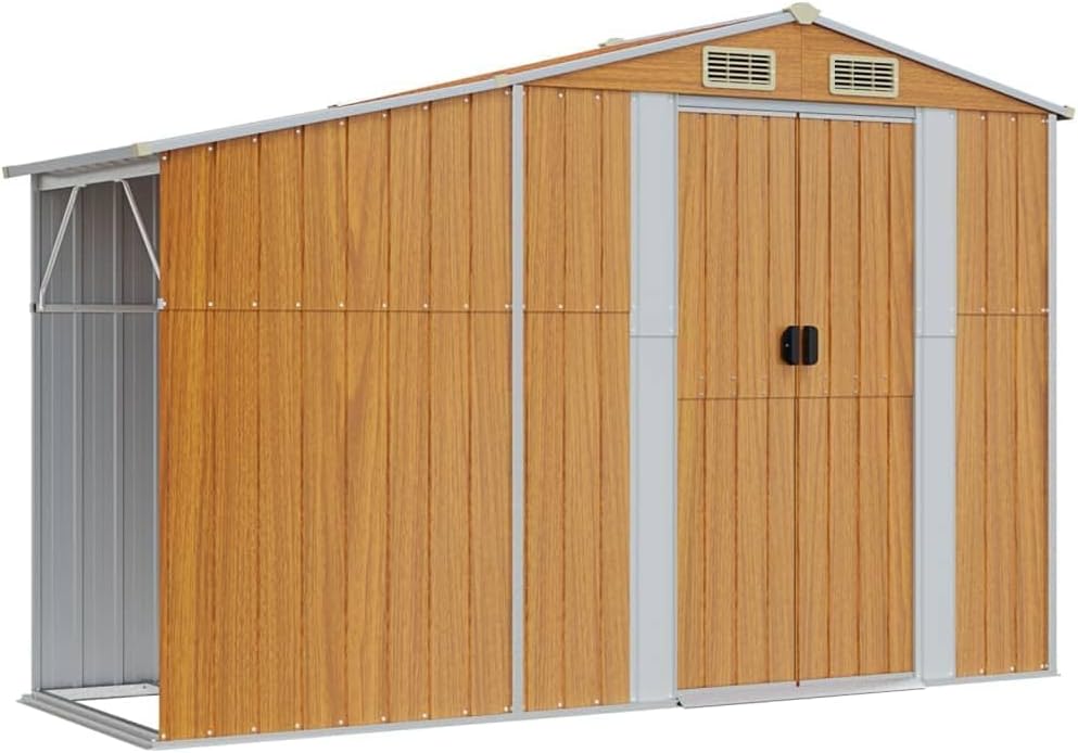 Abri de Jardin en acier galvanisé - 277x107x179 cm - bouches d'aération, poignées pratiques