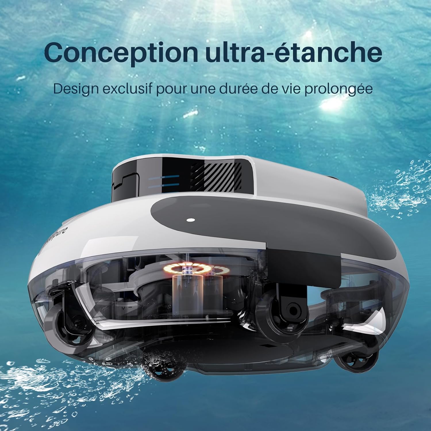 POOLPURE - Robot piscine sans fil - 5000mAh, double moteur, LED, auto-stationnement, IPX8, max 90㎡