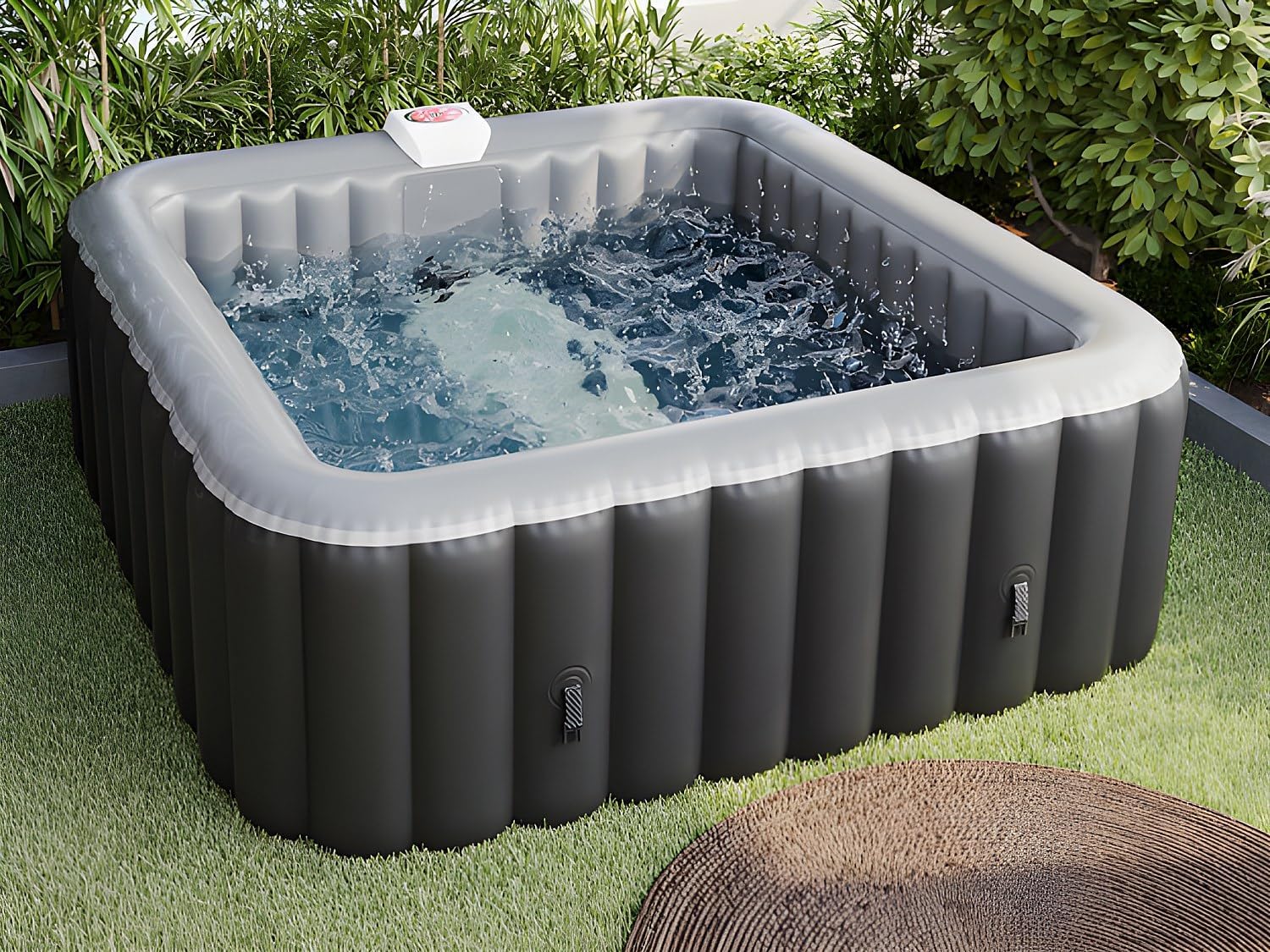 Vente-unique - Spa Gonflable carré 6 Places - L185 x P185 x H65 cm - 140 Buses d'air - Noir et Gris - B-Cosy II
