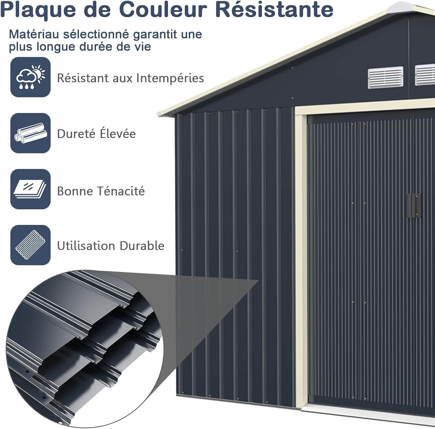 GOPLUS - abri jardin métal galvanisé 330x255x210cm - portes coulissantes, résistant intempéries