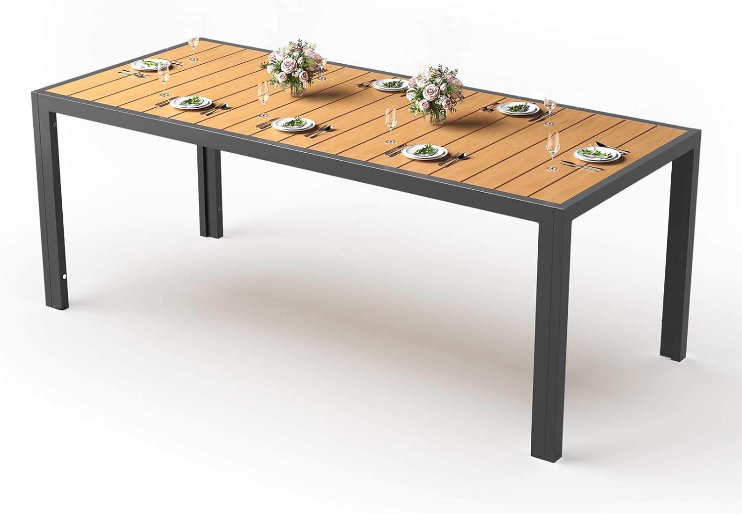 JUMMICO - Table jardin aluminium aspect bois 189x80cm, 6-8 pers, teck